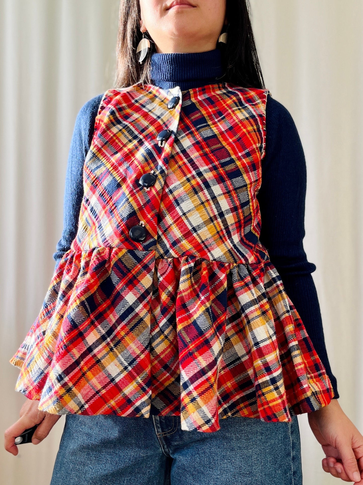 Repurposed Woven Skirt turns 60s pleated vest Waistcoat
