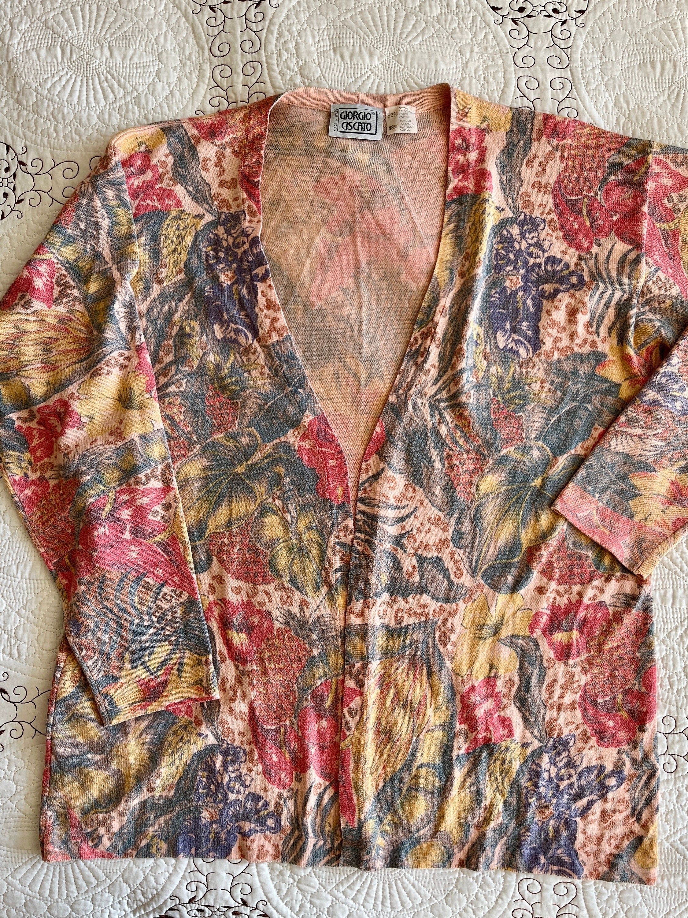 トップス 80s 90s ITALY cotton cable cardigan EURO Vintage 80s Italian Cotton Cable Knit Fruity Cardigan – The