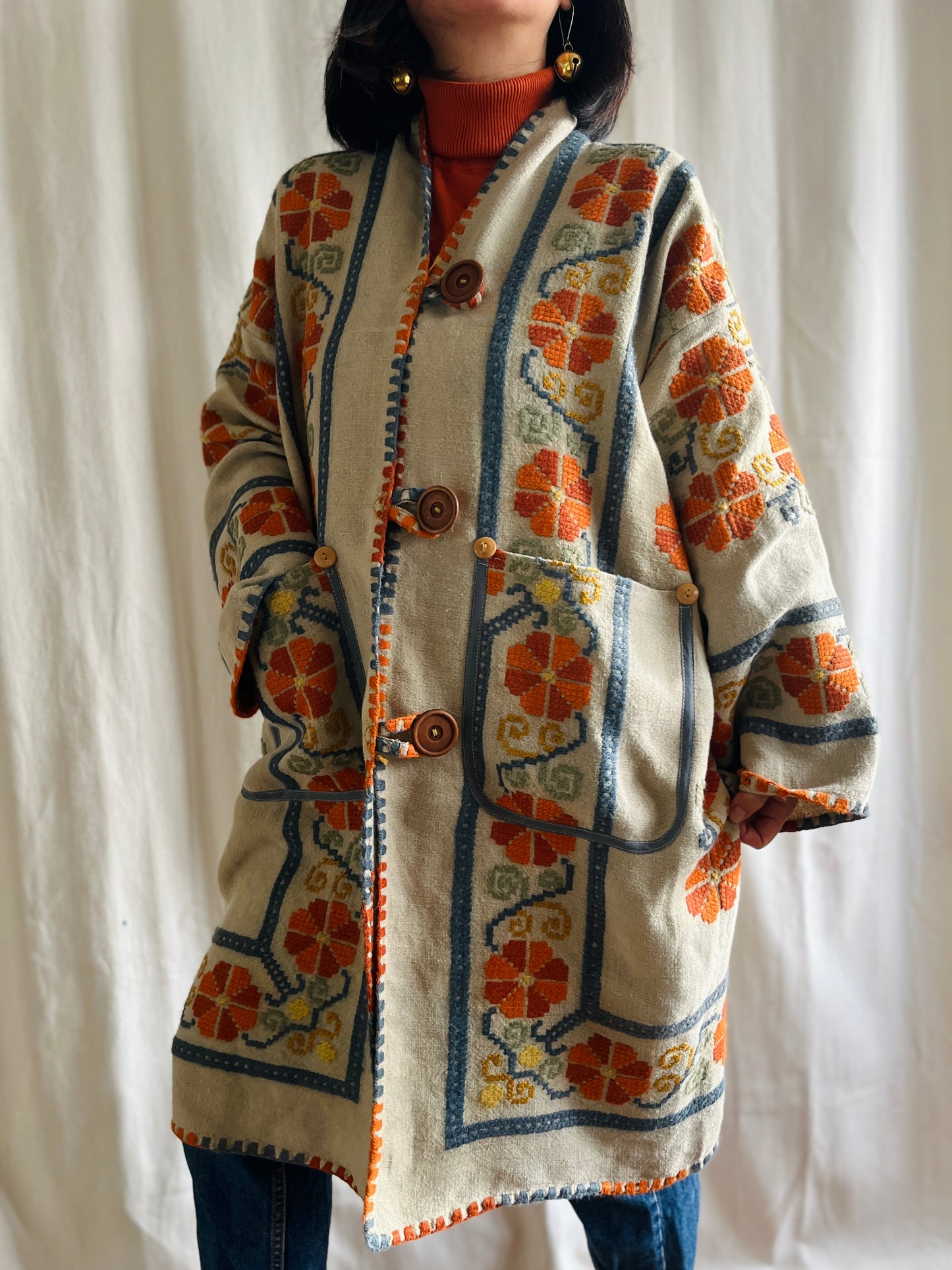 🎴 The witch coat II - Wool and Heavy linen embroidery Kimono