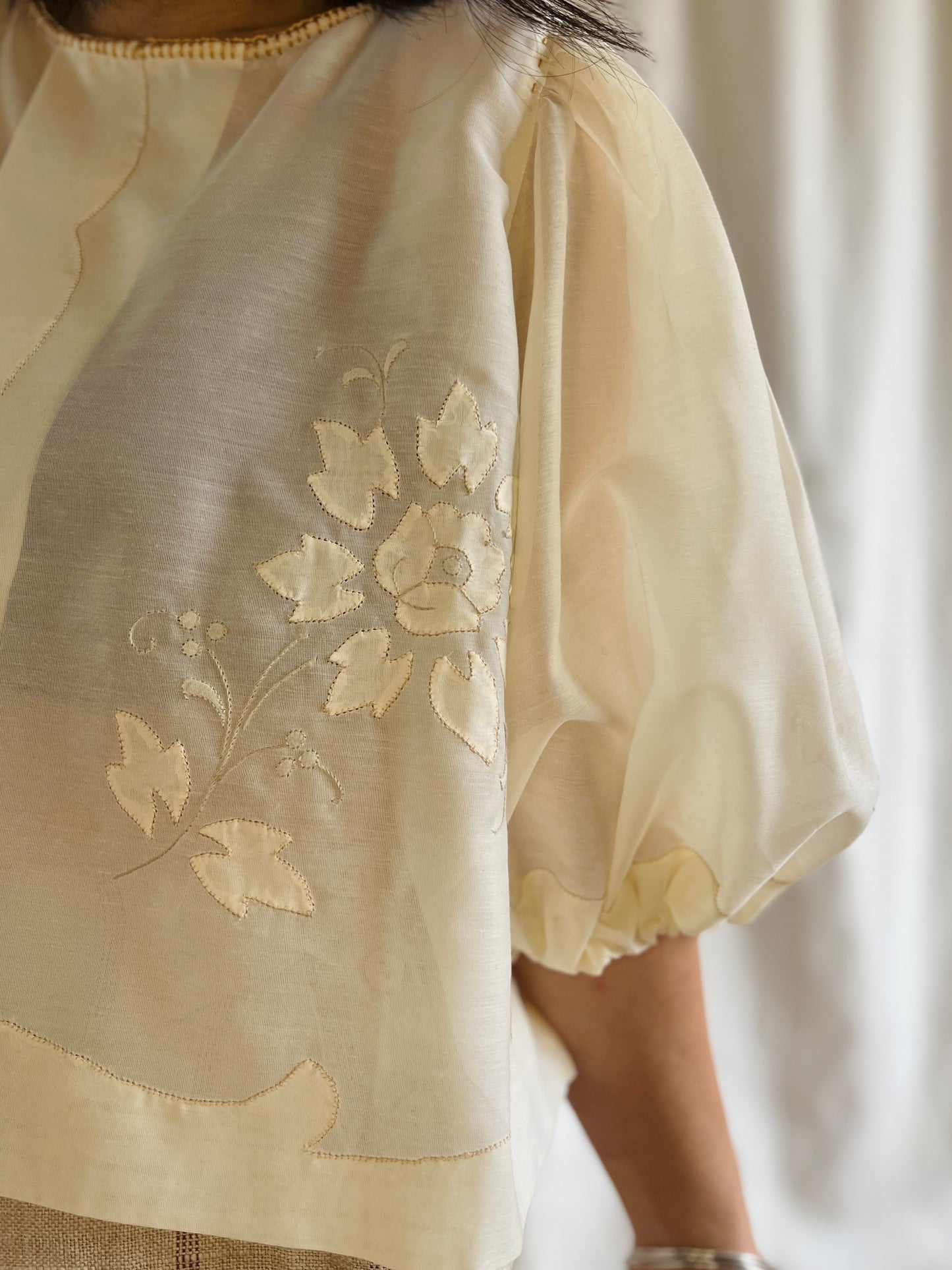 Repurpose See through Appliqué tablecloth turns Dolly Blouse