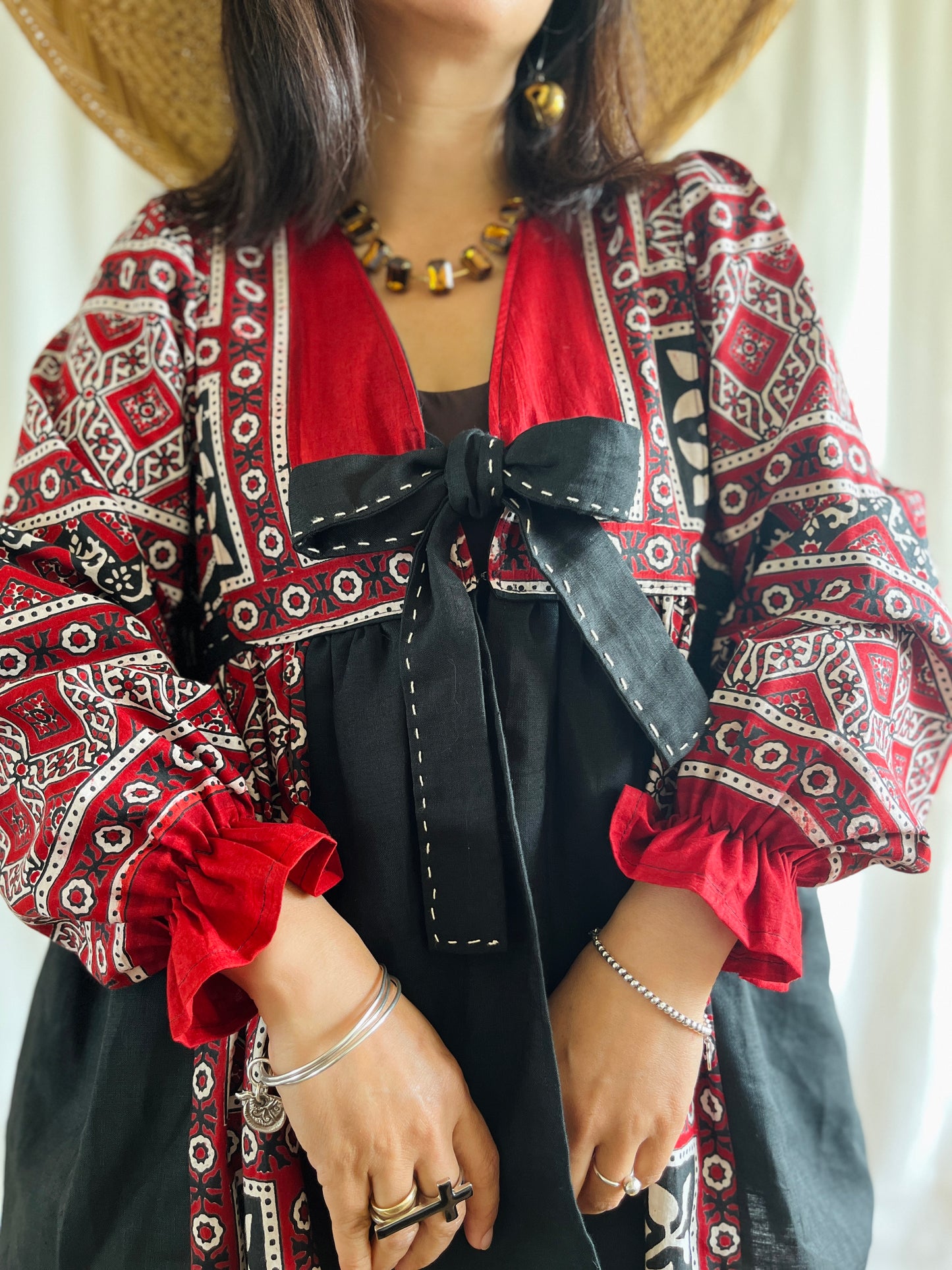 Silky Block Print Goddess Tunic/ Light Jacket