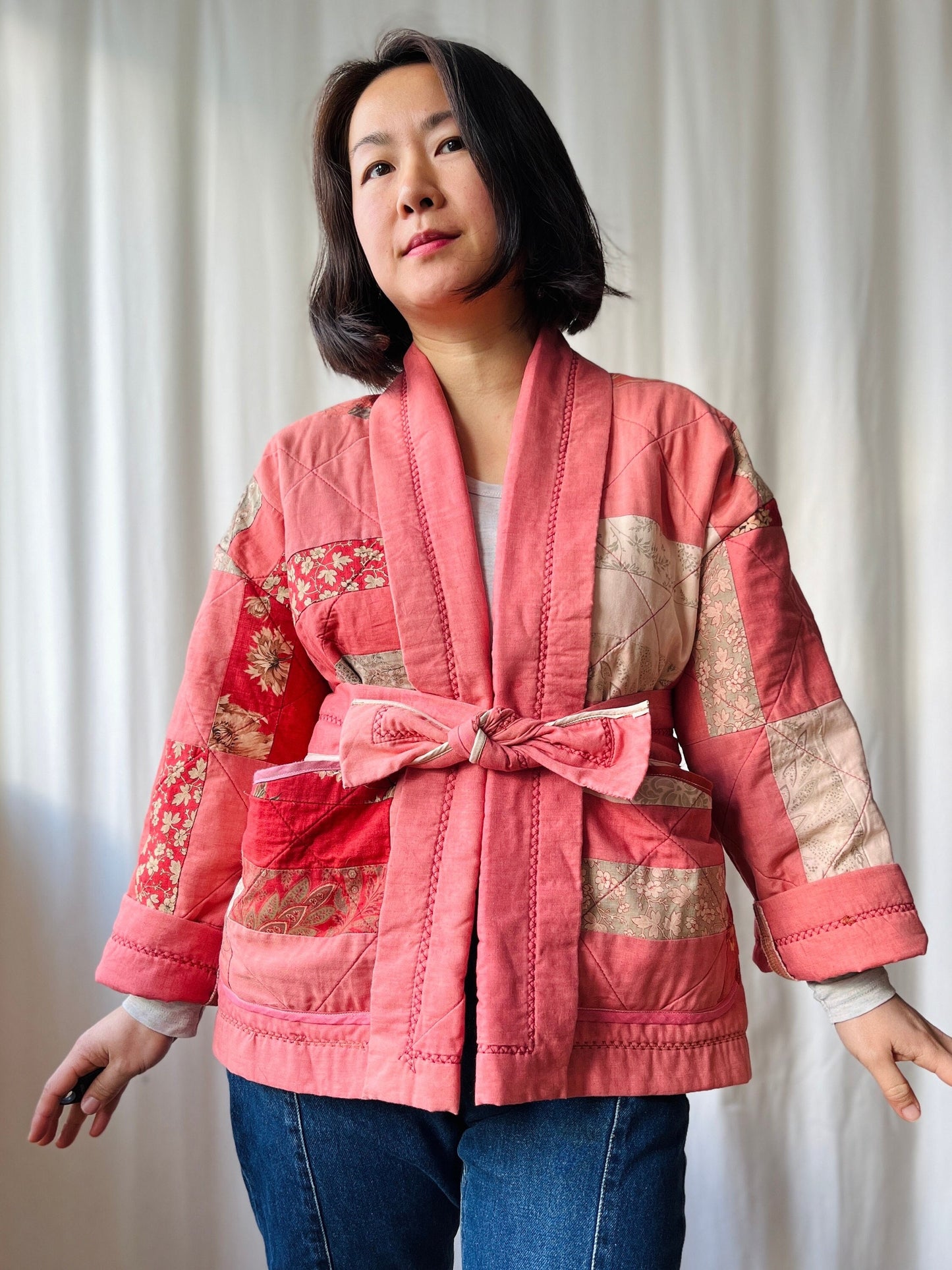 Vintage quilted blanket turns Spring Kimono jacket