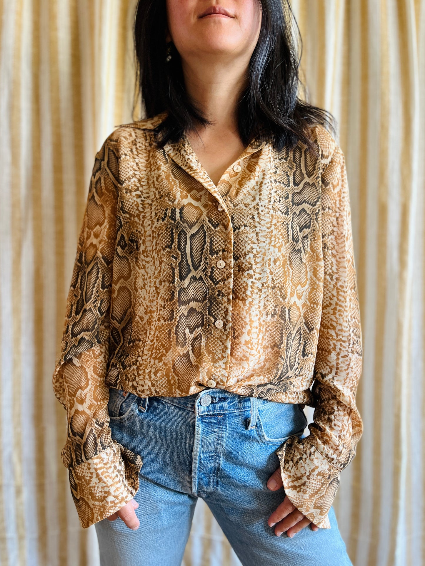 Y2K Snake prints Sheer Blouse