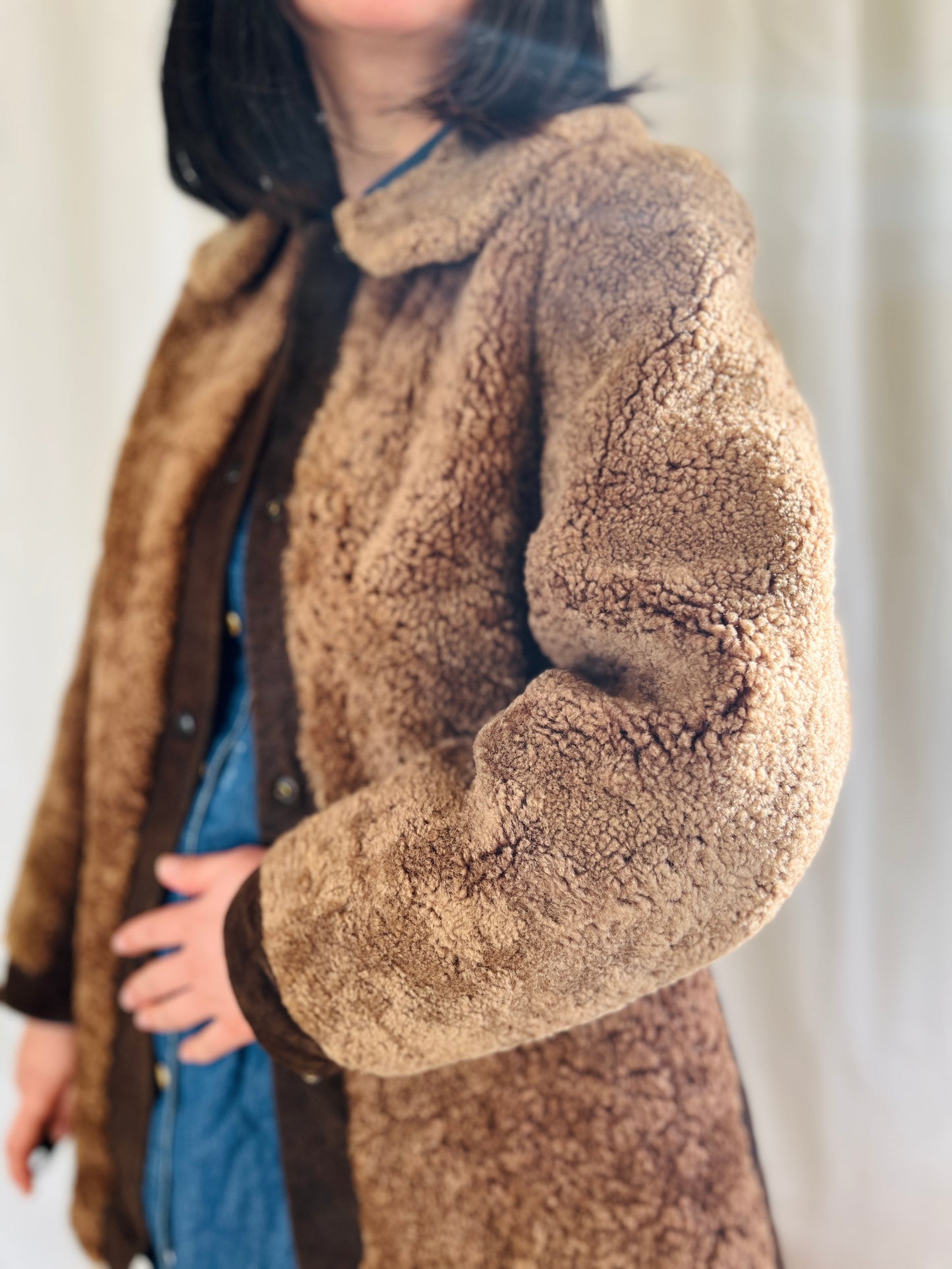 Stunning 70s Vintage Teddy Brown Shearling lambswool fur Coat