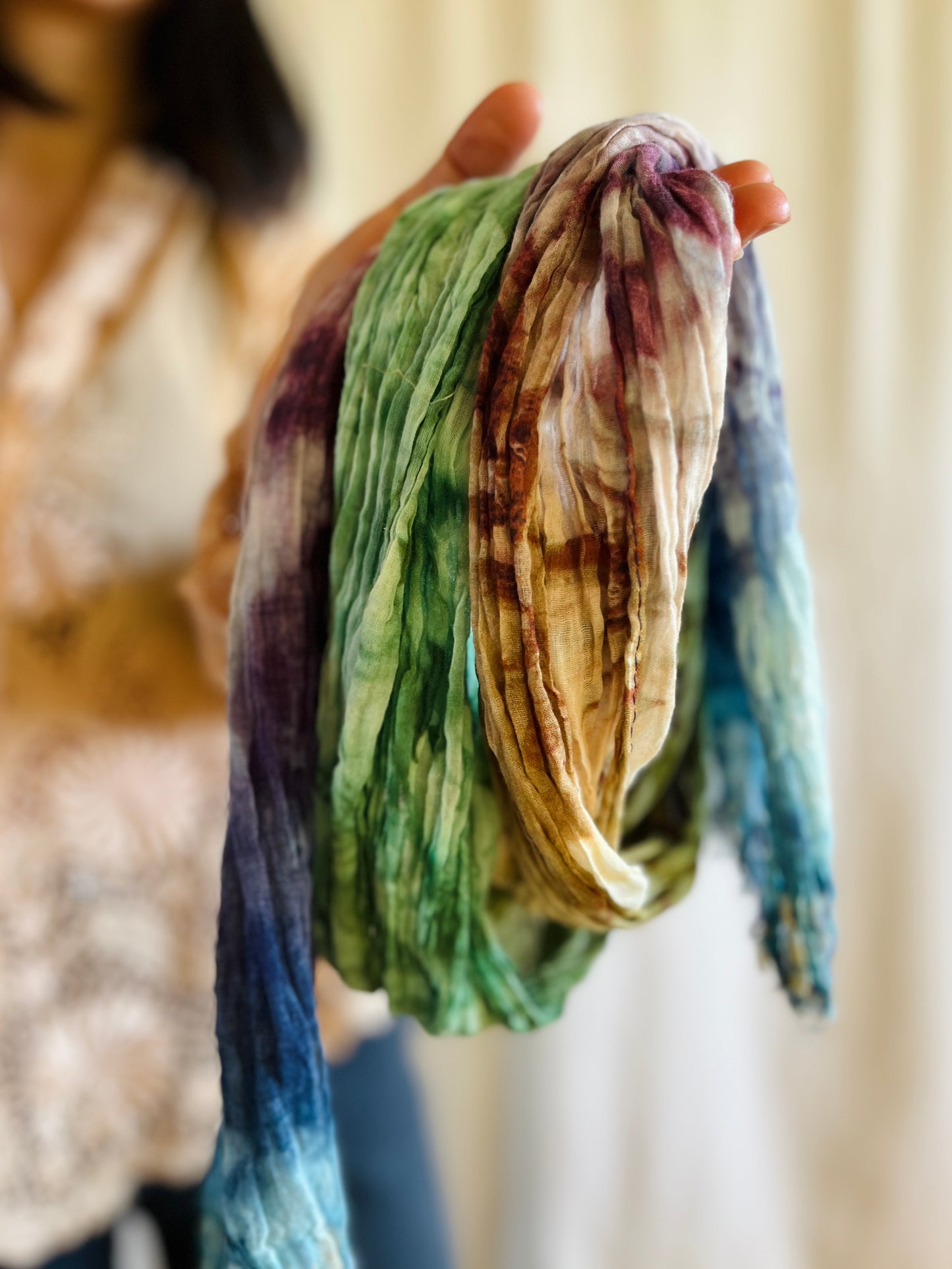 Vintage Tie-dye wrinkle thin cotton slim scarf