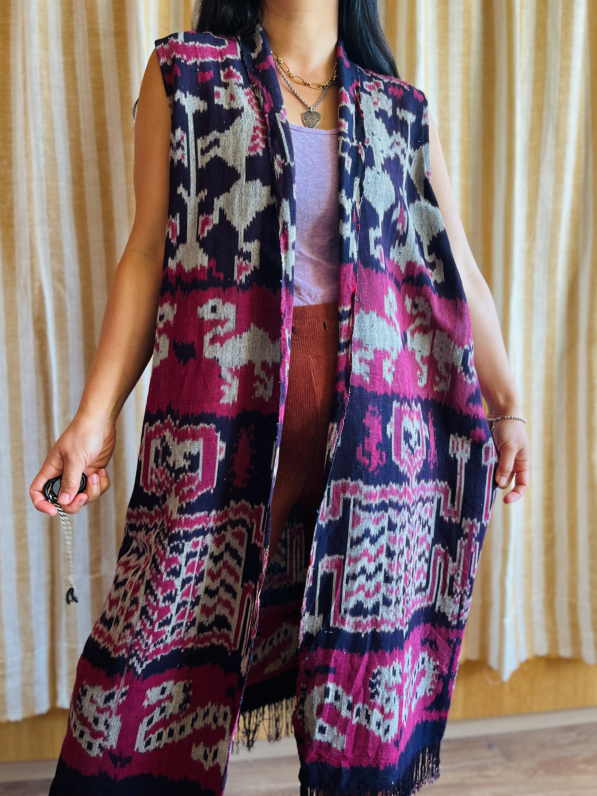 Vintage Ikat textile turns long vest