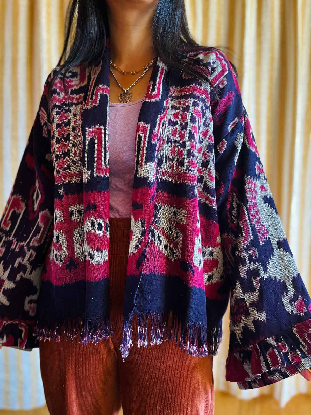Vintage Ikat textile turns short duster