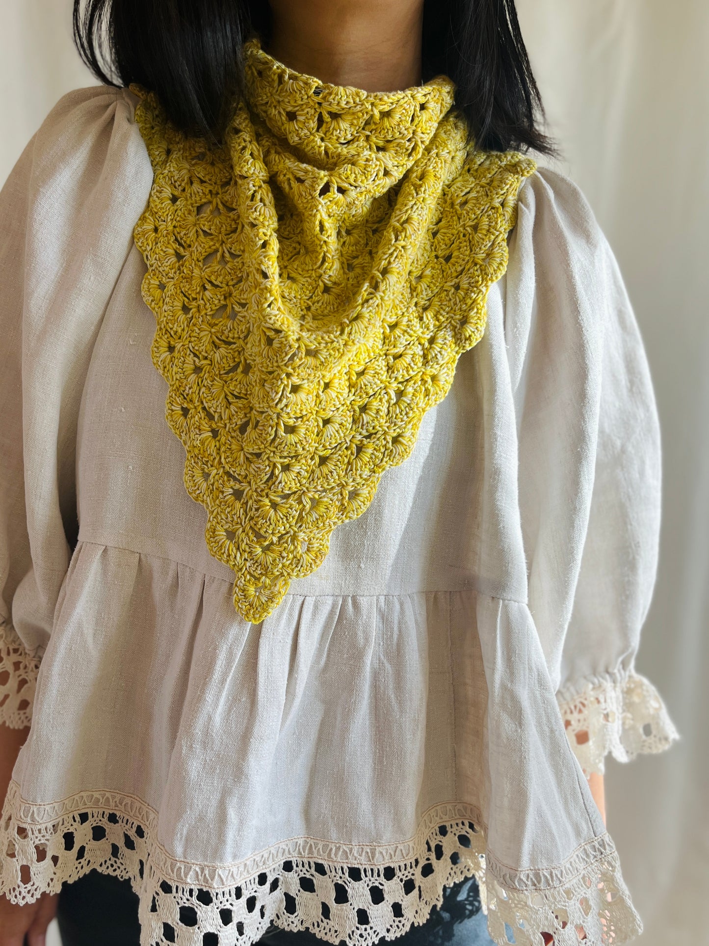 Repurposed crochet cotton triangular scarf
