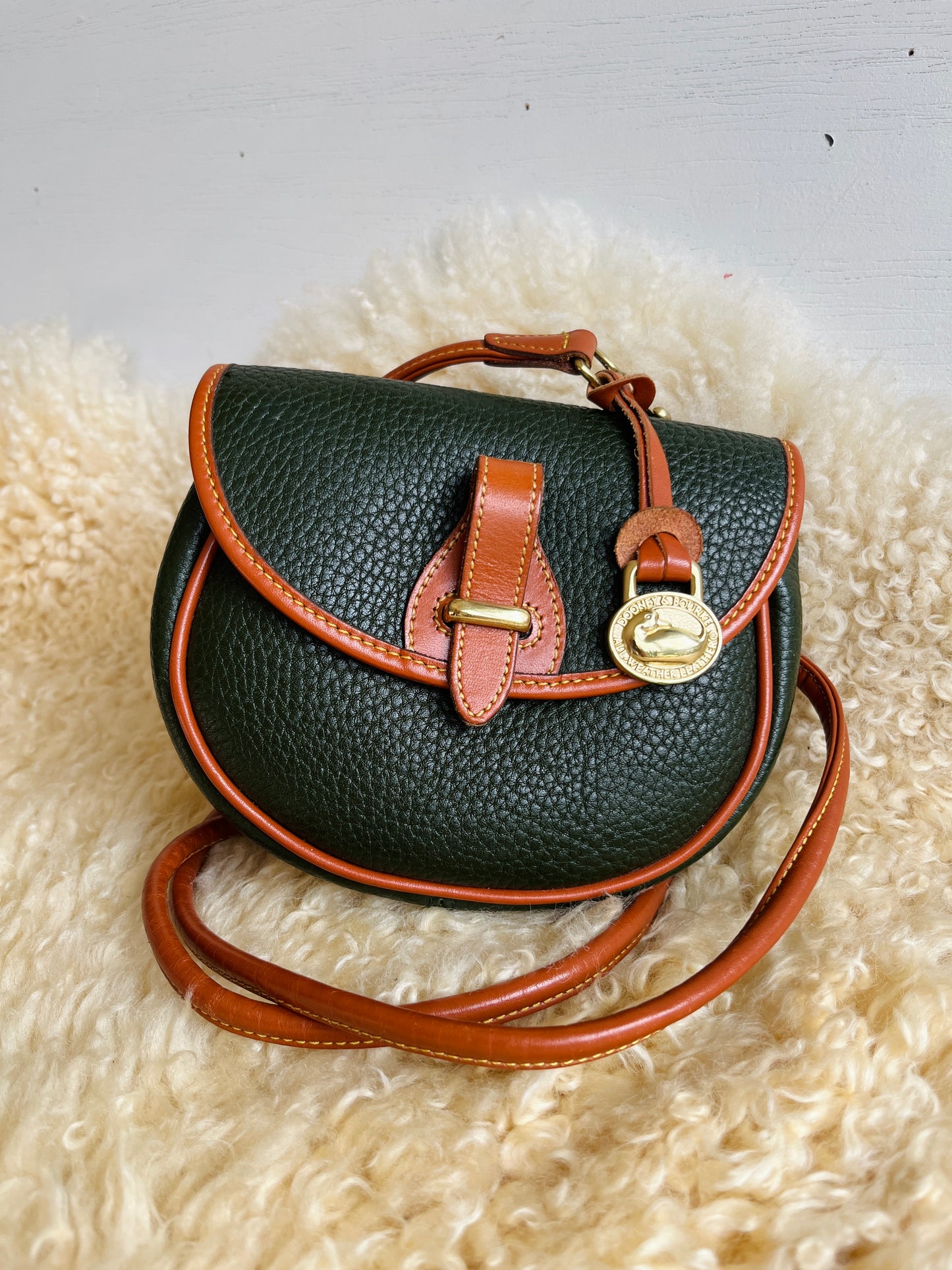 1990s Forest Green British Tan Mini Flap Bag