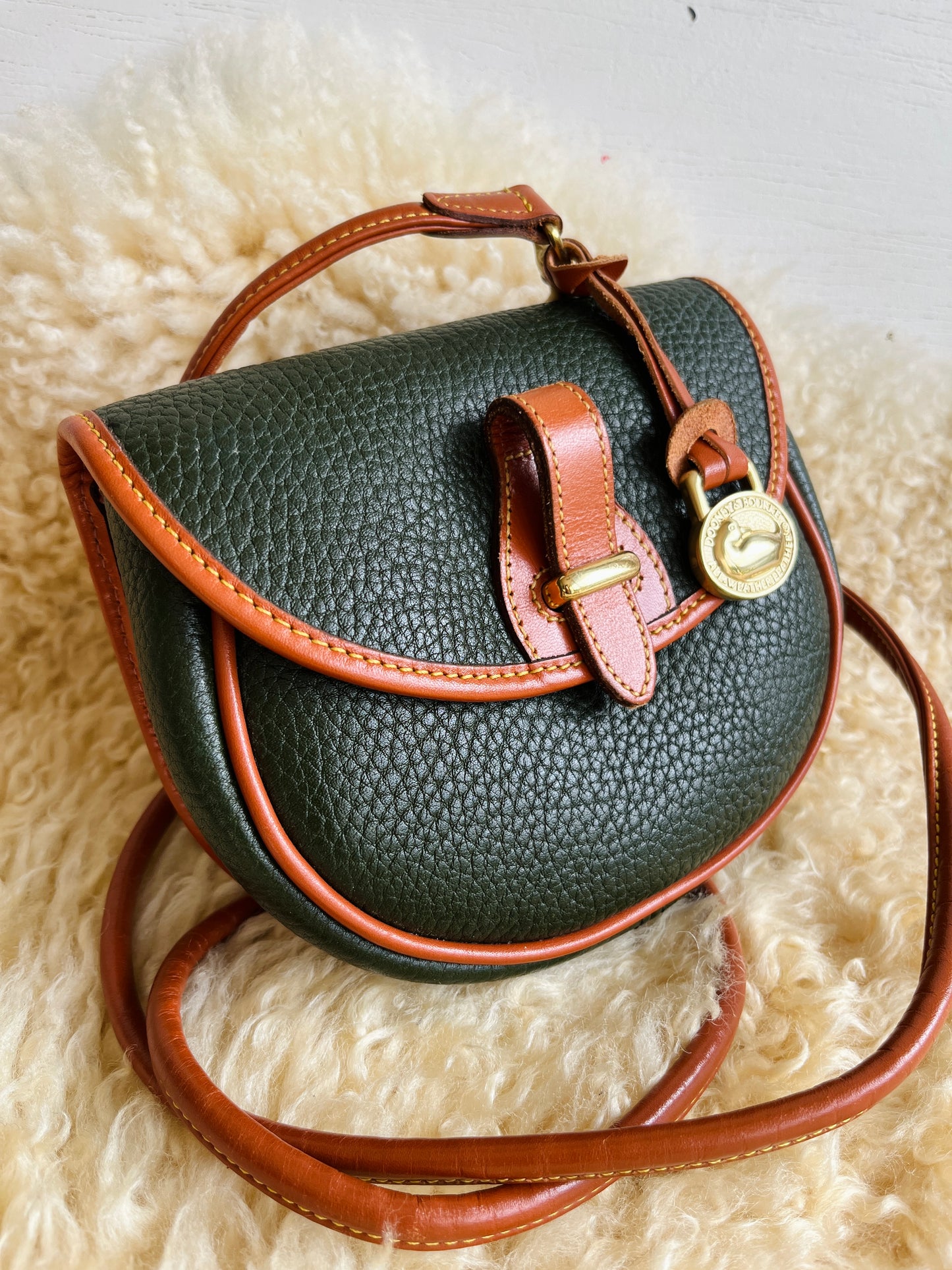 1990s Forest Green British Tan Mini Flap Bag