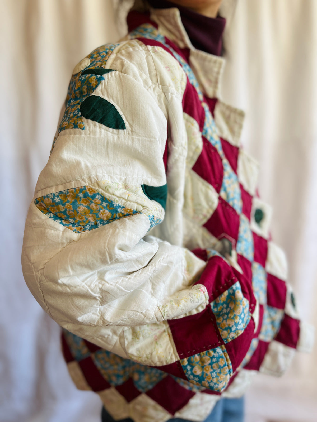 Hand quilted vintage blanket turns Short Coat