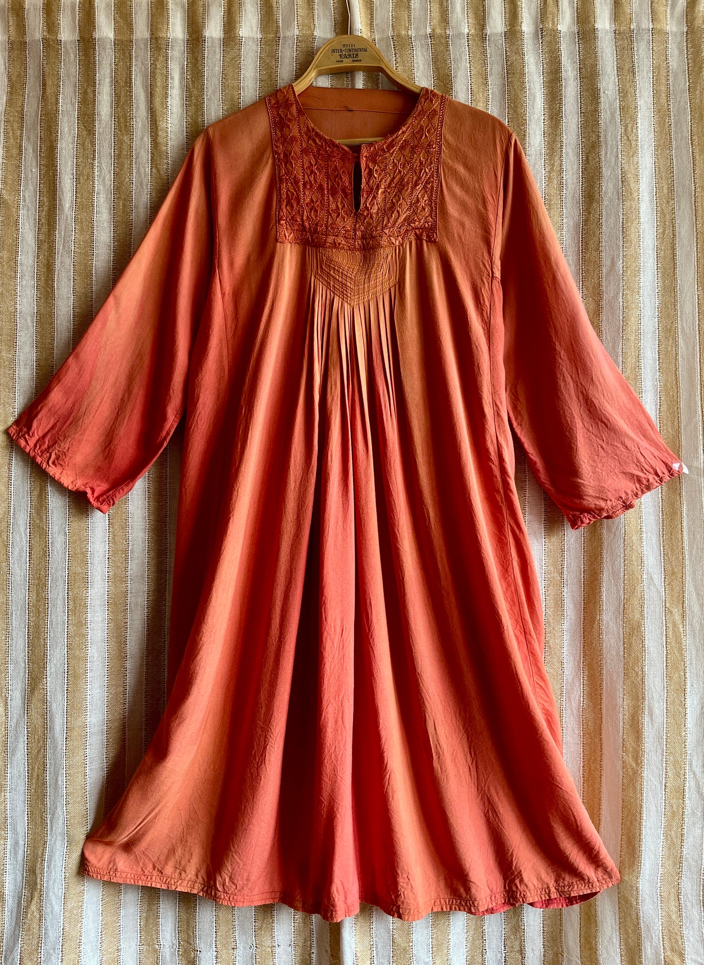 Fading Apricot orange silk embroidered pleated dress