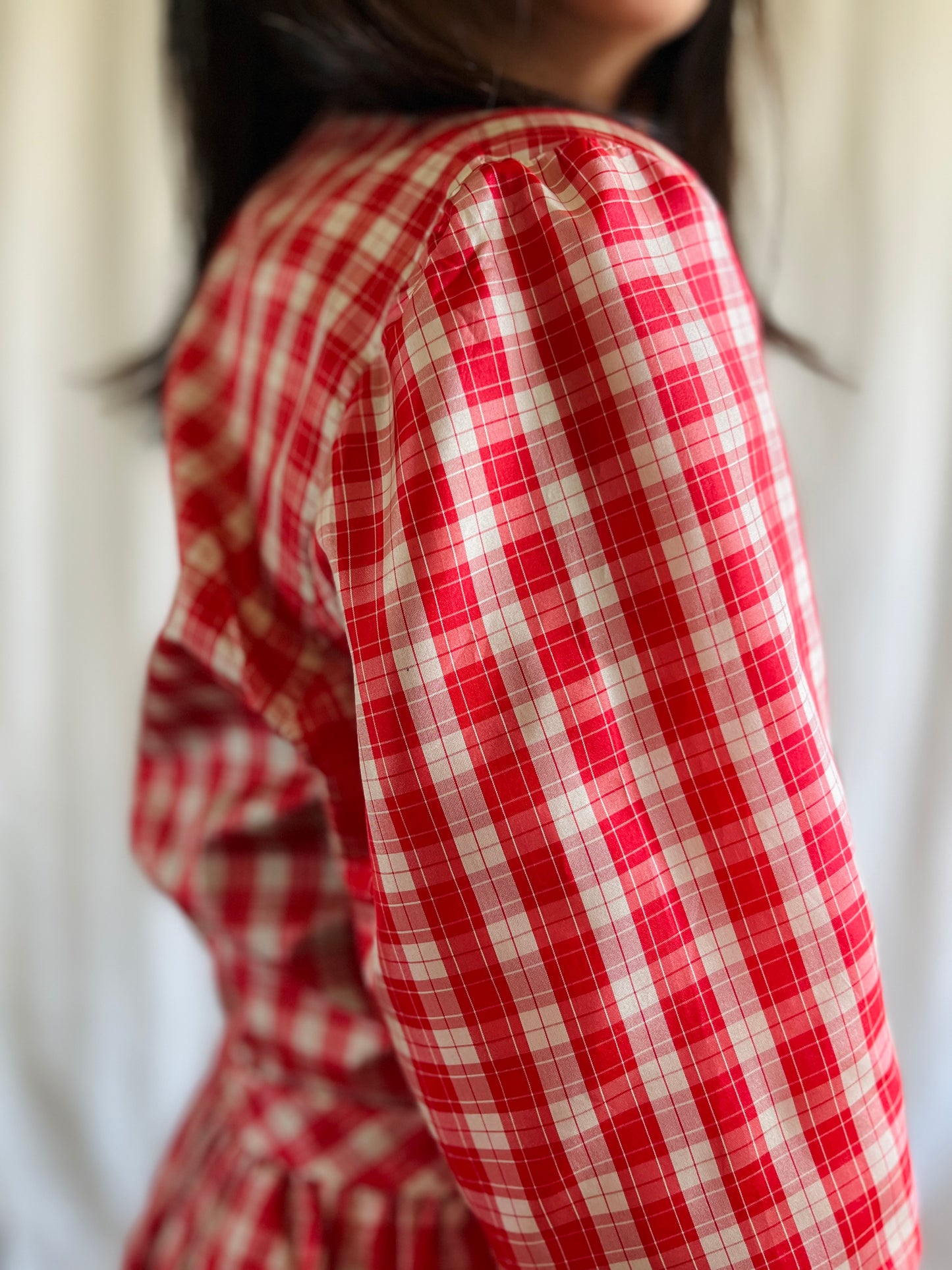 Handmade Vintage 60s Sweet Cherry Gingham Sweetheart Blouse