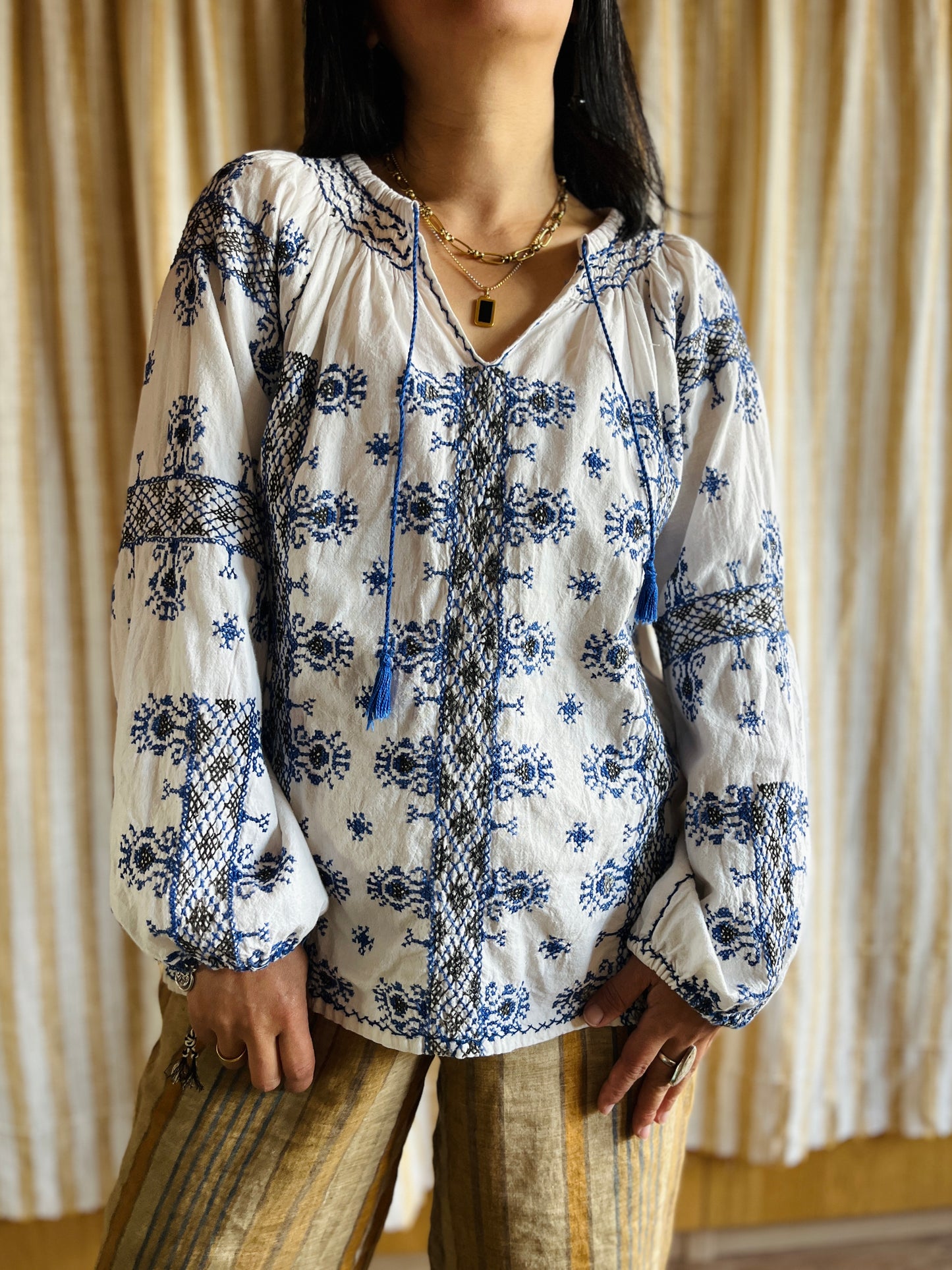 70s Vintage Romanian Folk Hand embroidered Blouse