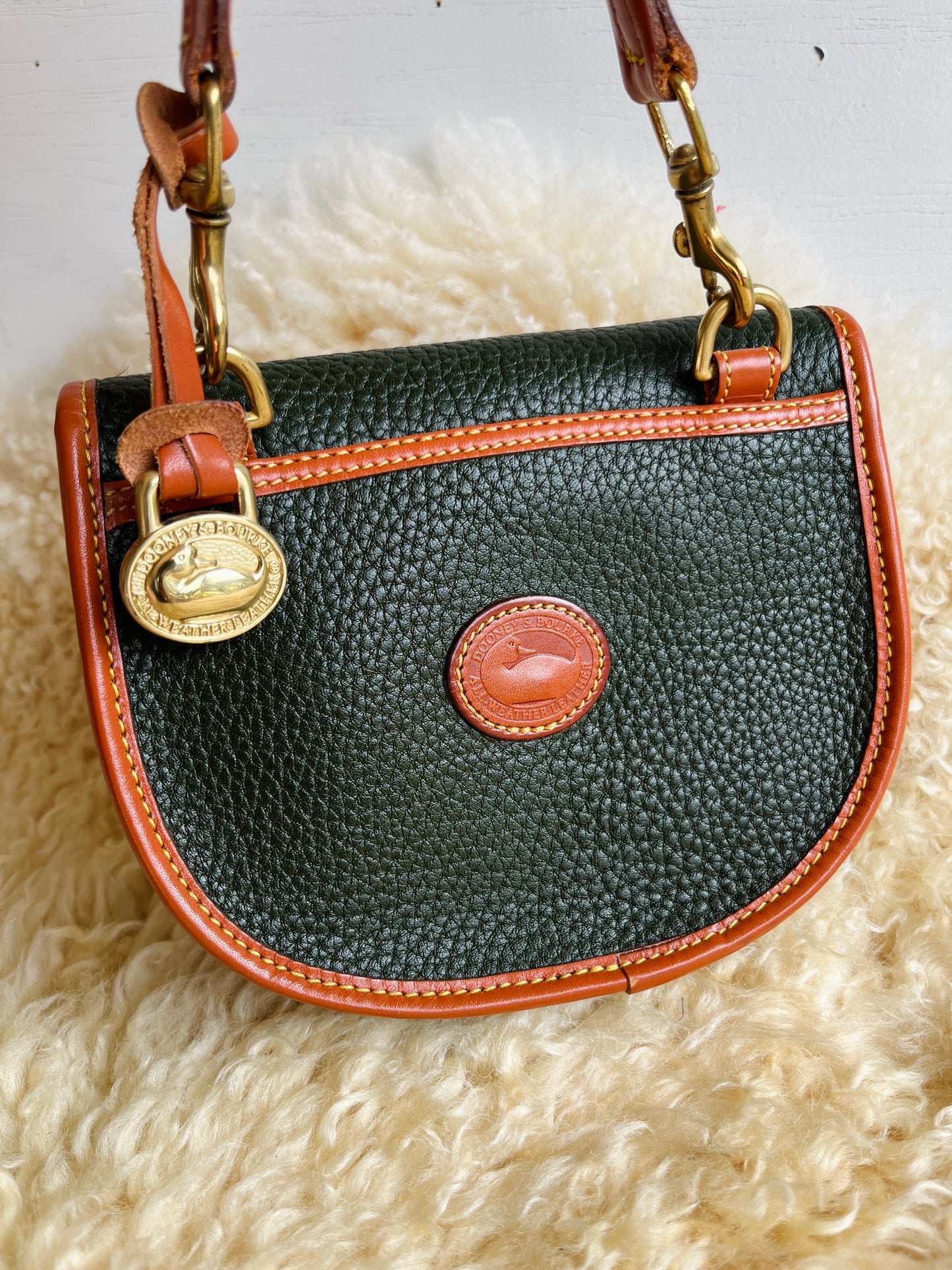 1990s Forest Green British Tan Mini Flap Bag