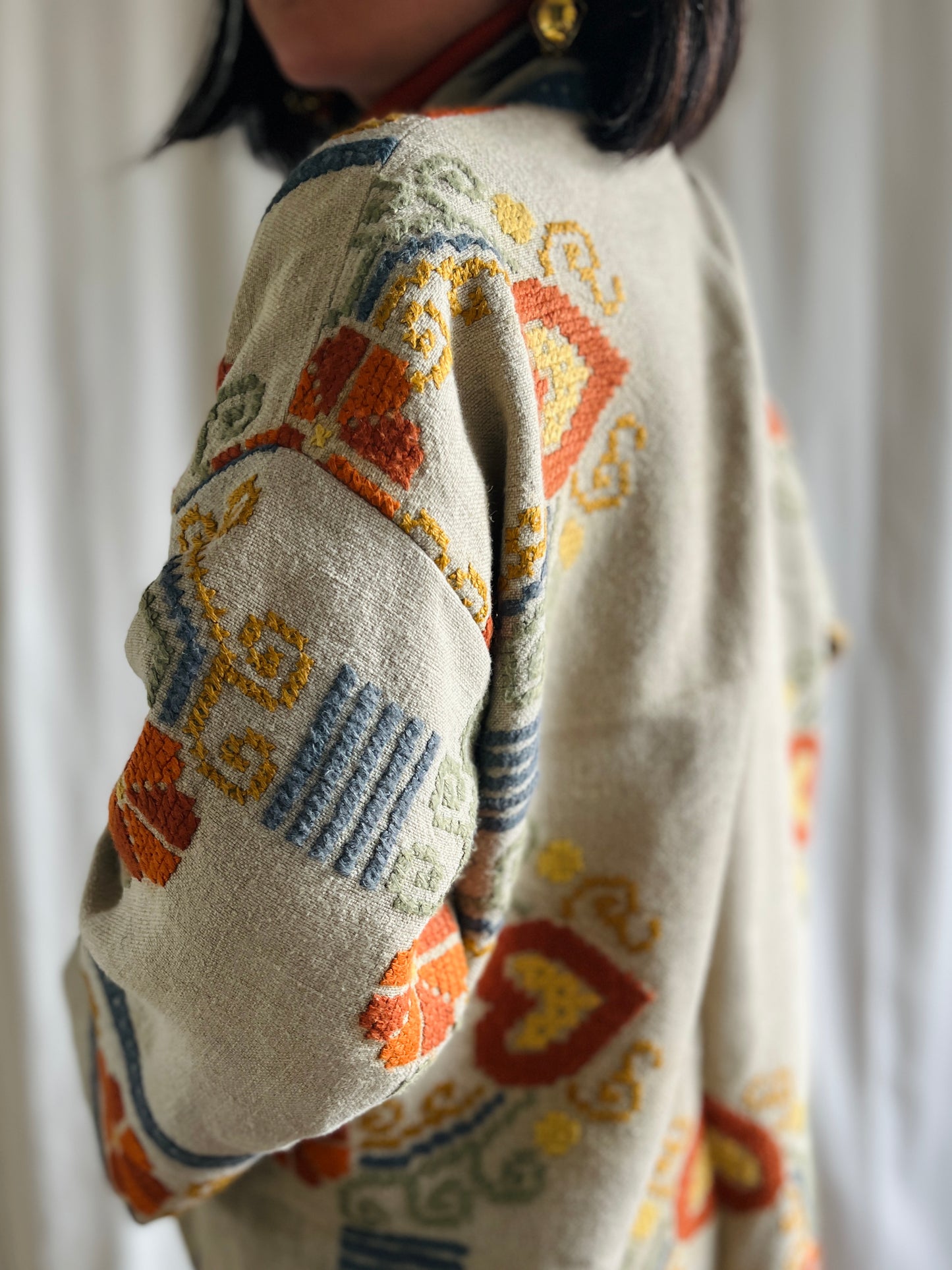 🎴 The witch coat II - Wool and Heavy linen embroidery Kimono