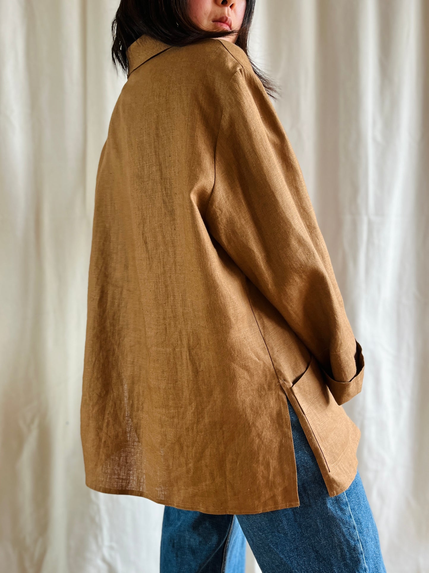 Luxury Vintage 80s Pure Linen Designer Blazer in Copper