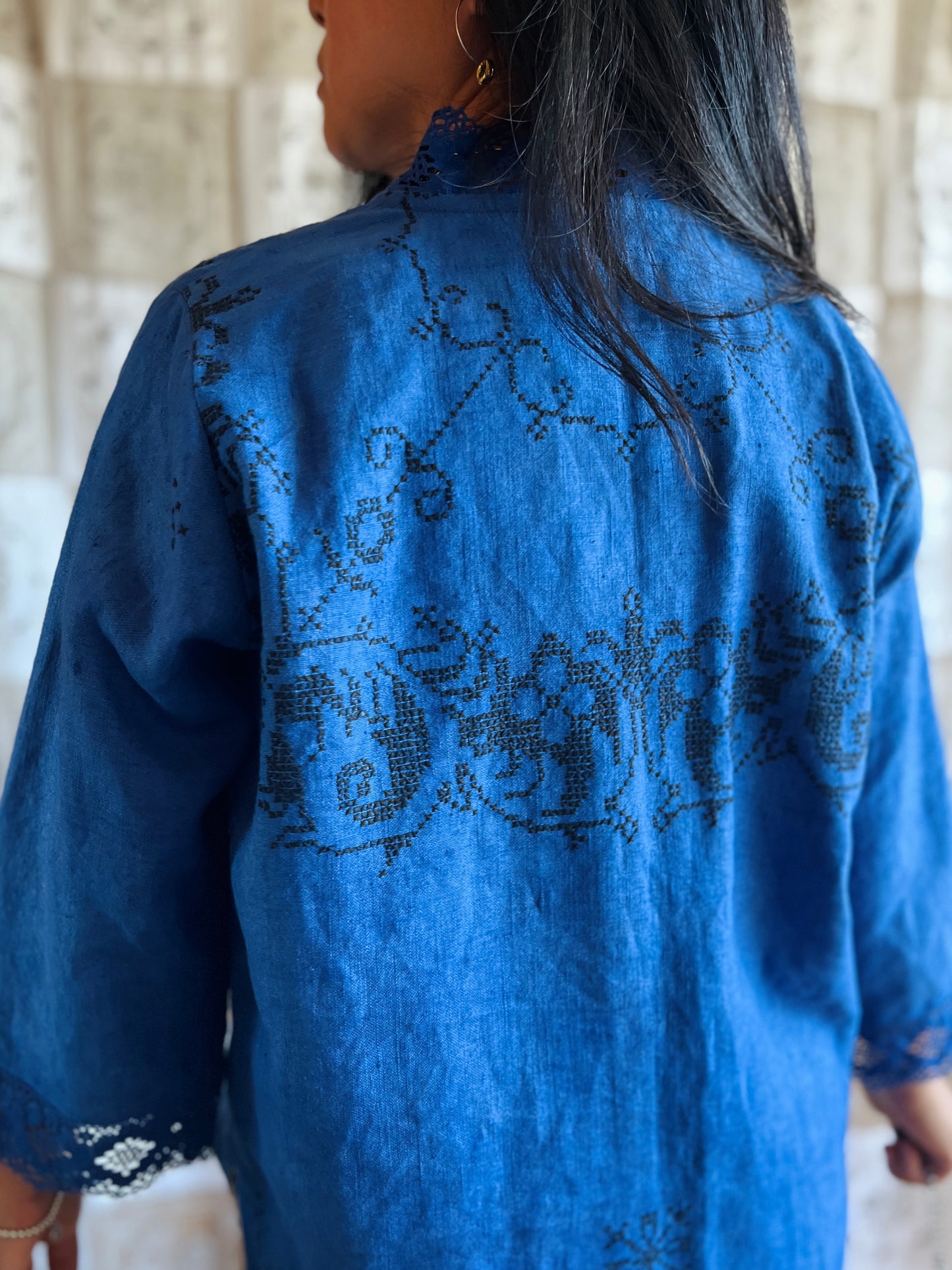 Indigo dyed loose fit linen shirt