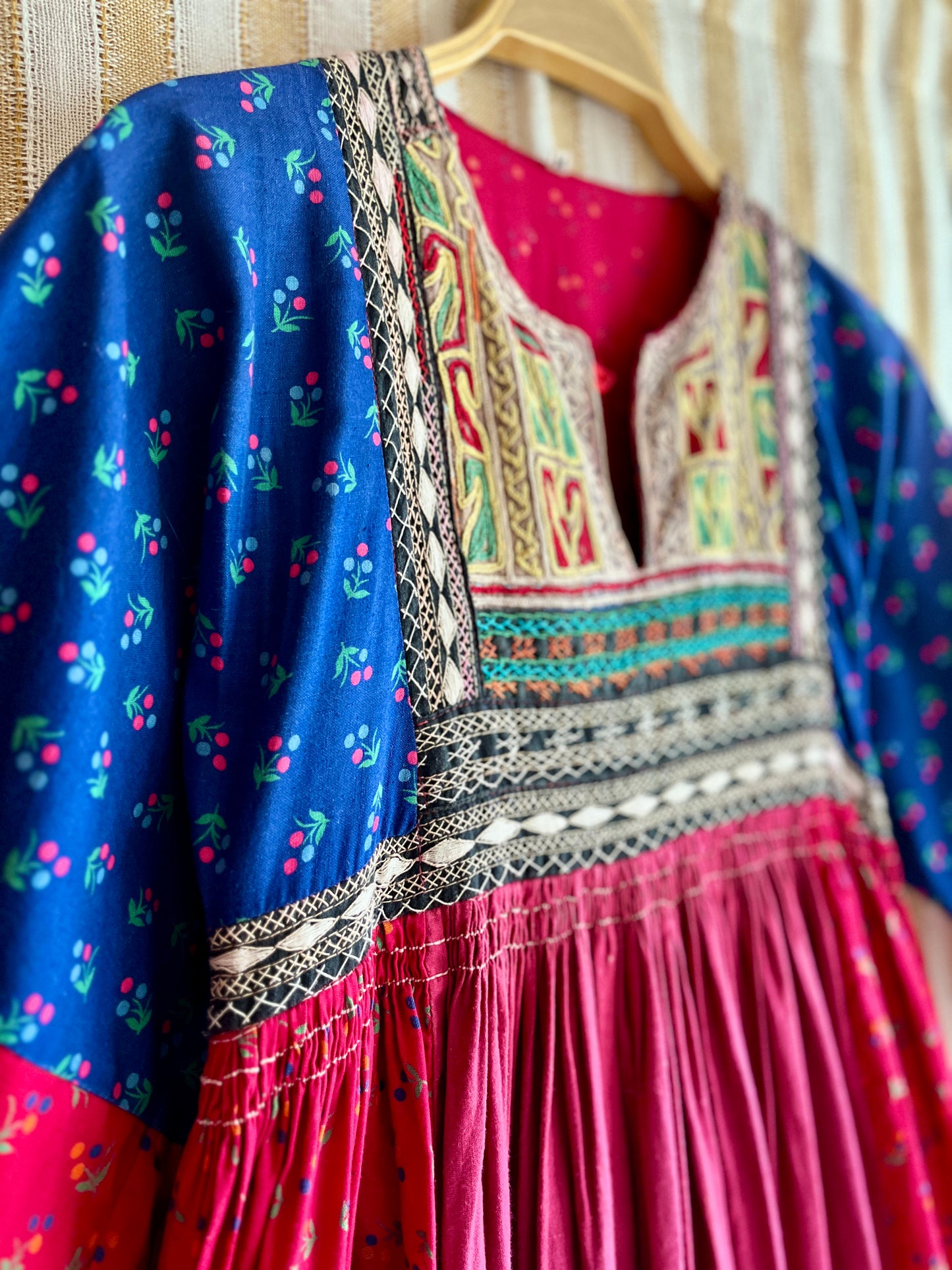 Afghan folk dress Smocking hand embroidery maxi dress