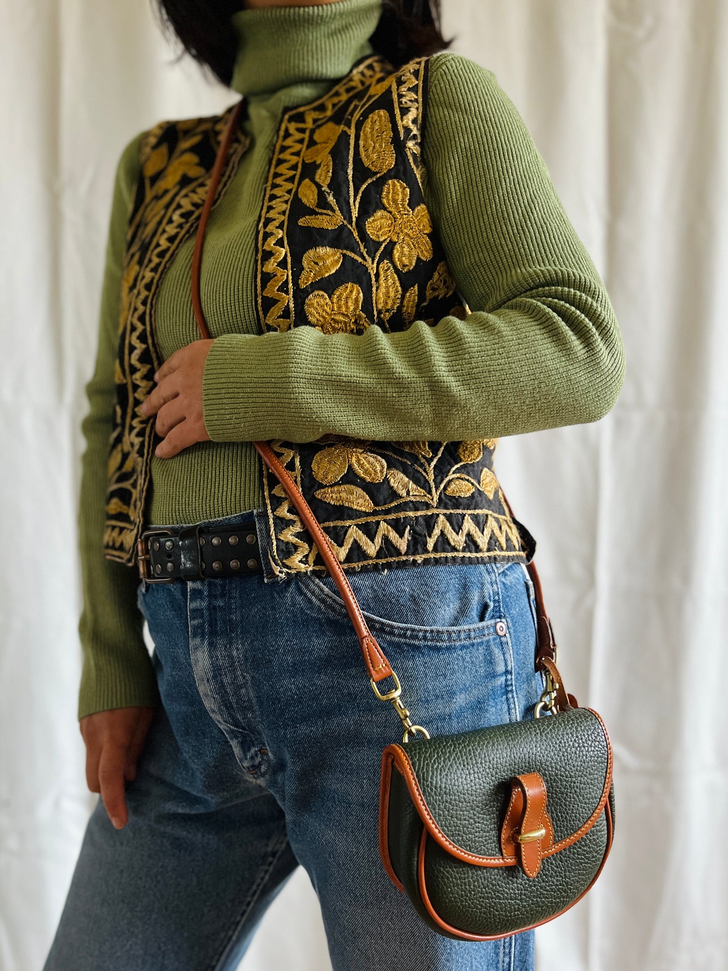 1990s Forest Green British Tan Mini Flap Bag