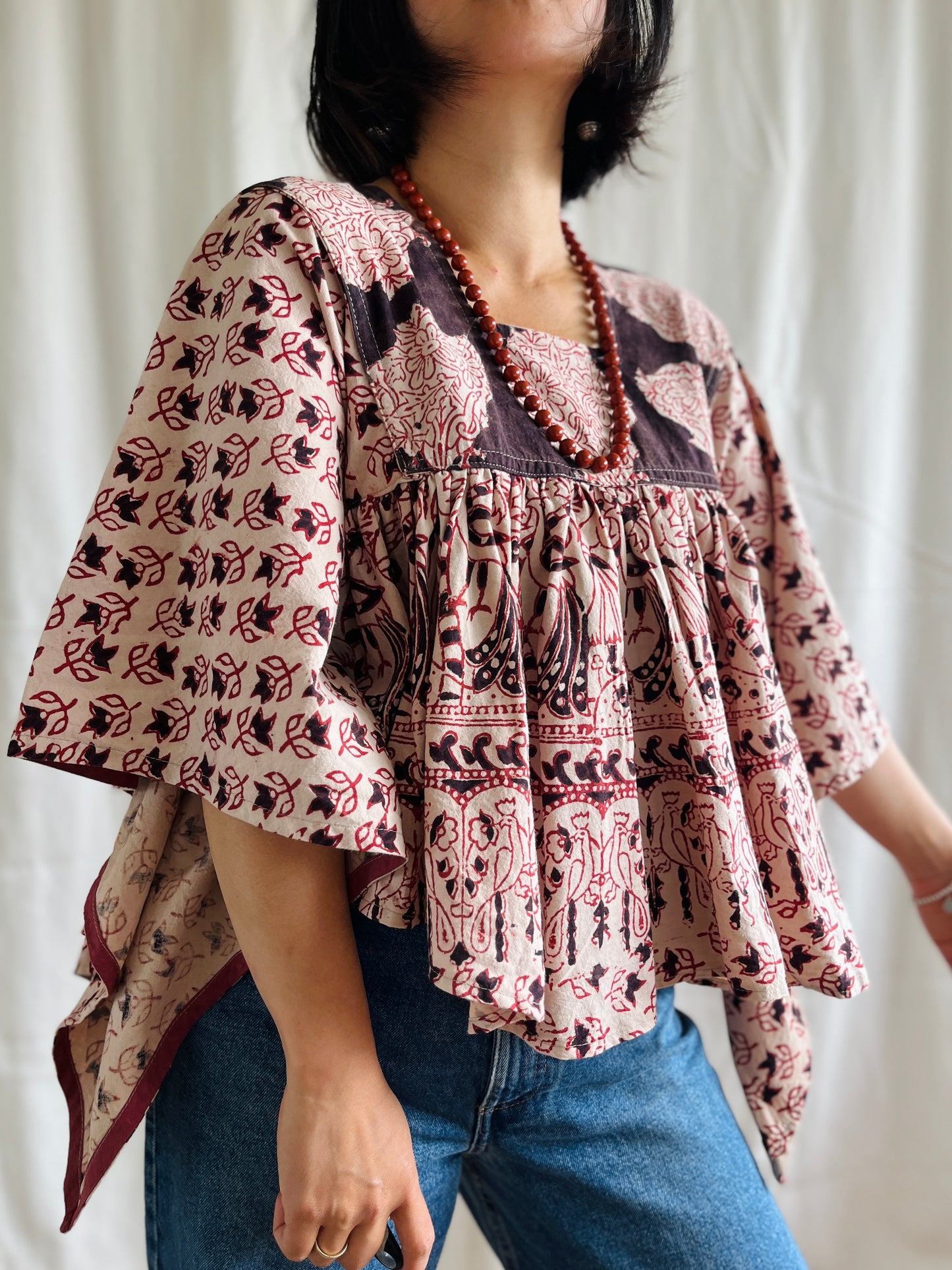 🏵️ Vintage hand block print Indian Bat sleeves tunic