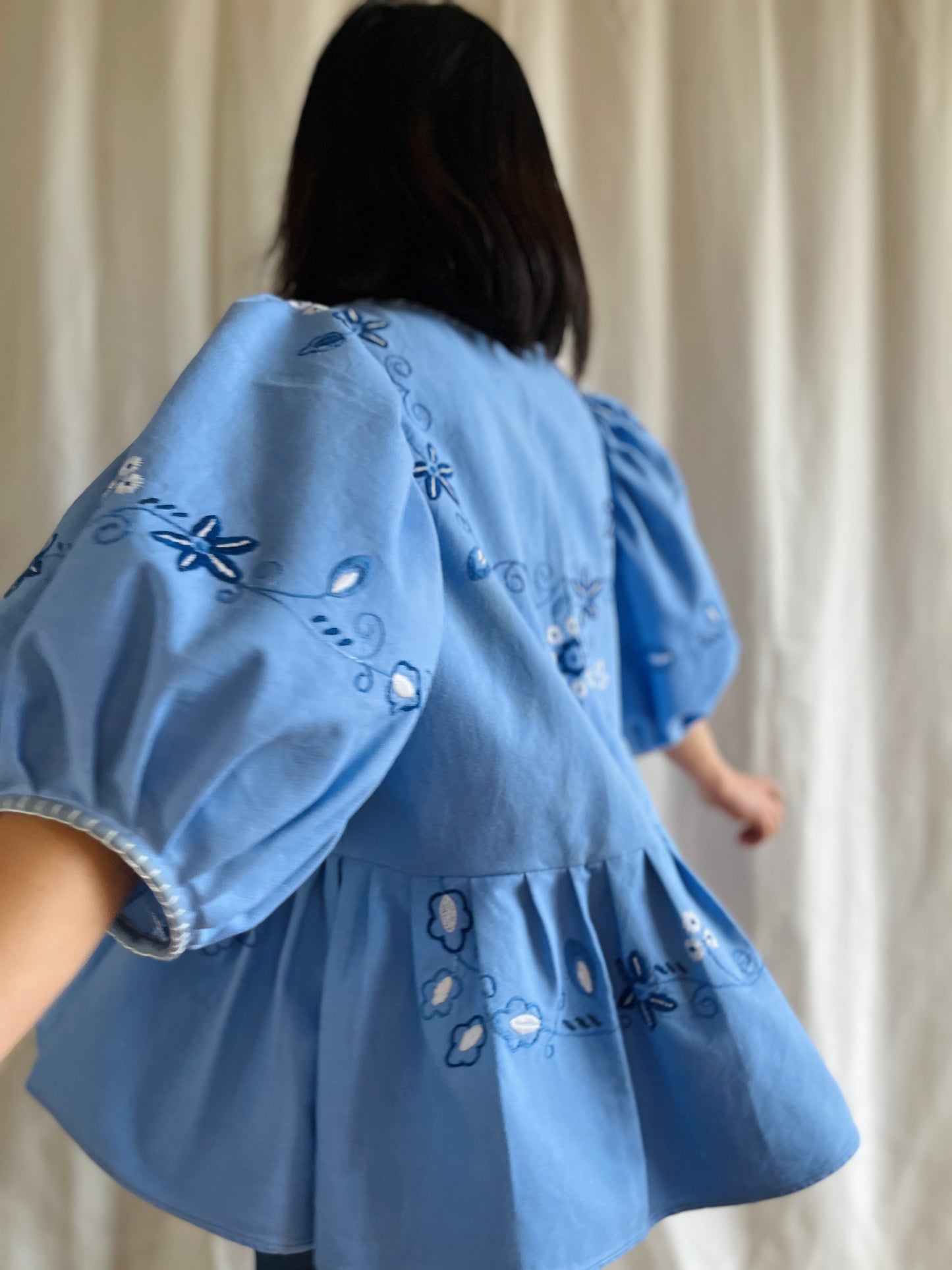 Hand Embroidered Blue Daisy Dolly tunic