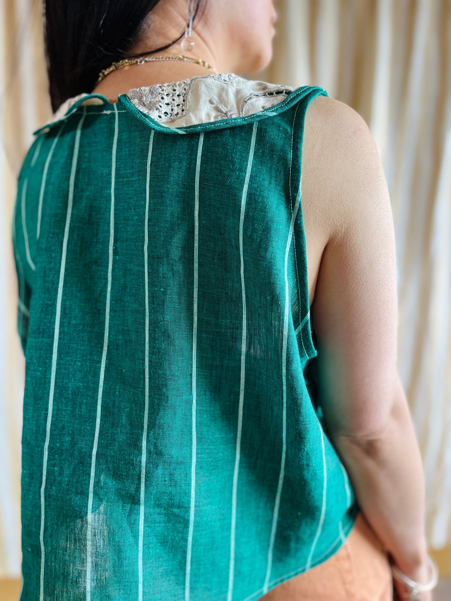 Collar tank top linen green