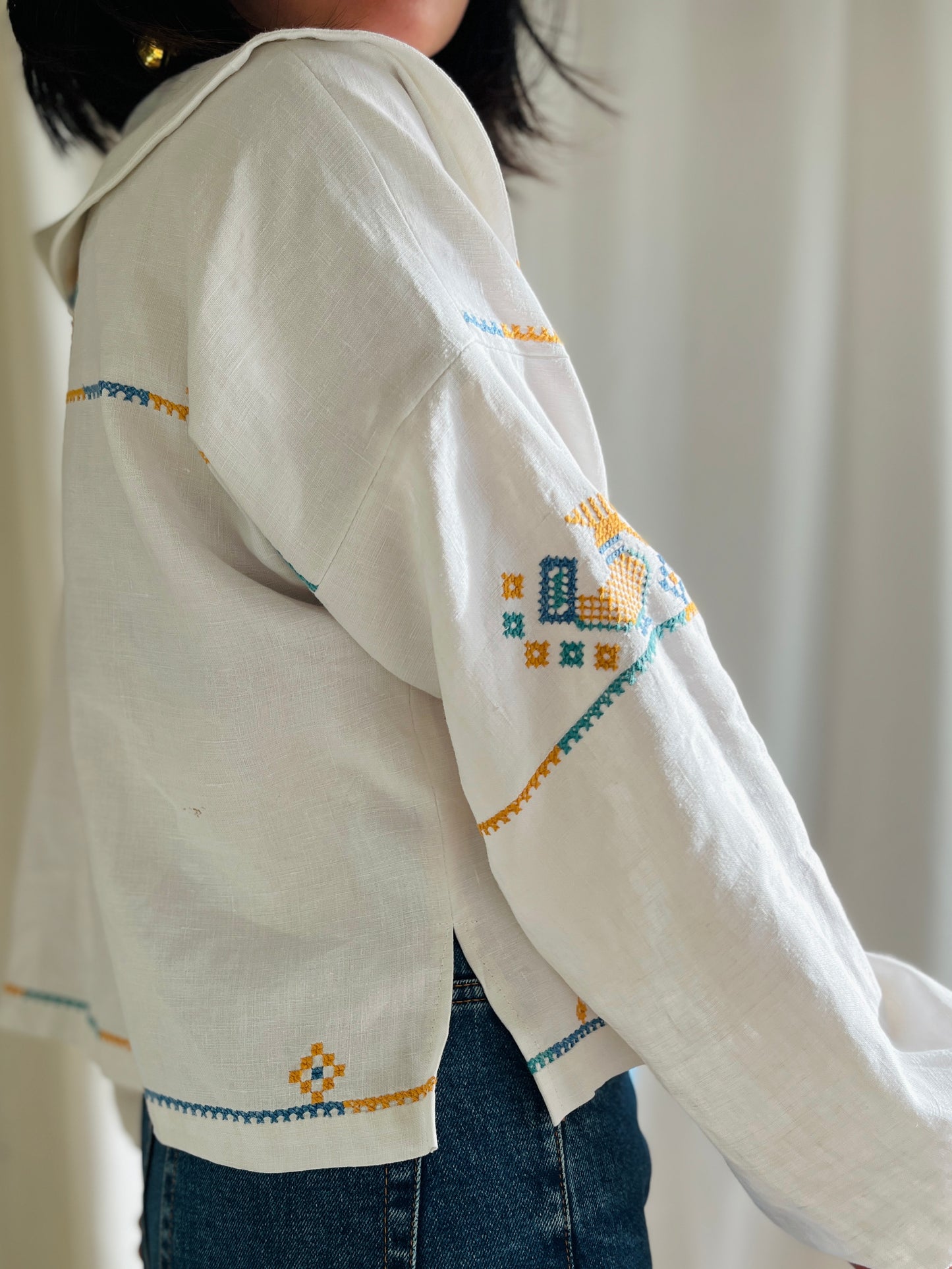 🎴 Love birds linen big collar blouse