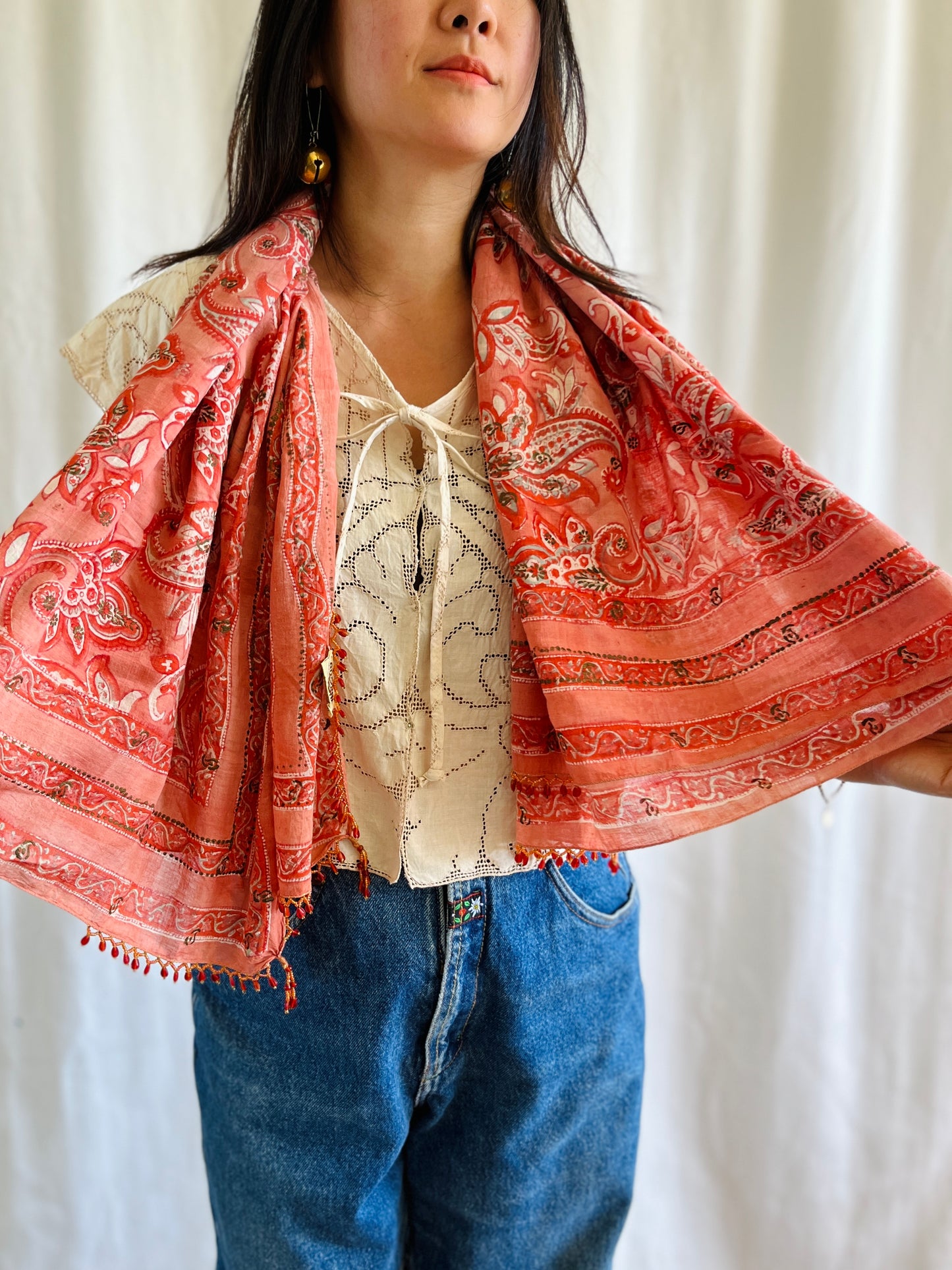 Vintage Anokhi Square scarf with beads