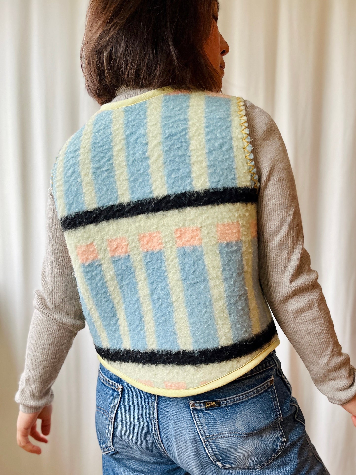 Repurposed Thick Boiled wool blanket turns Huggy Gilet