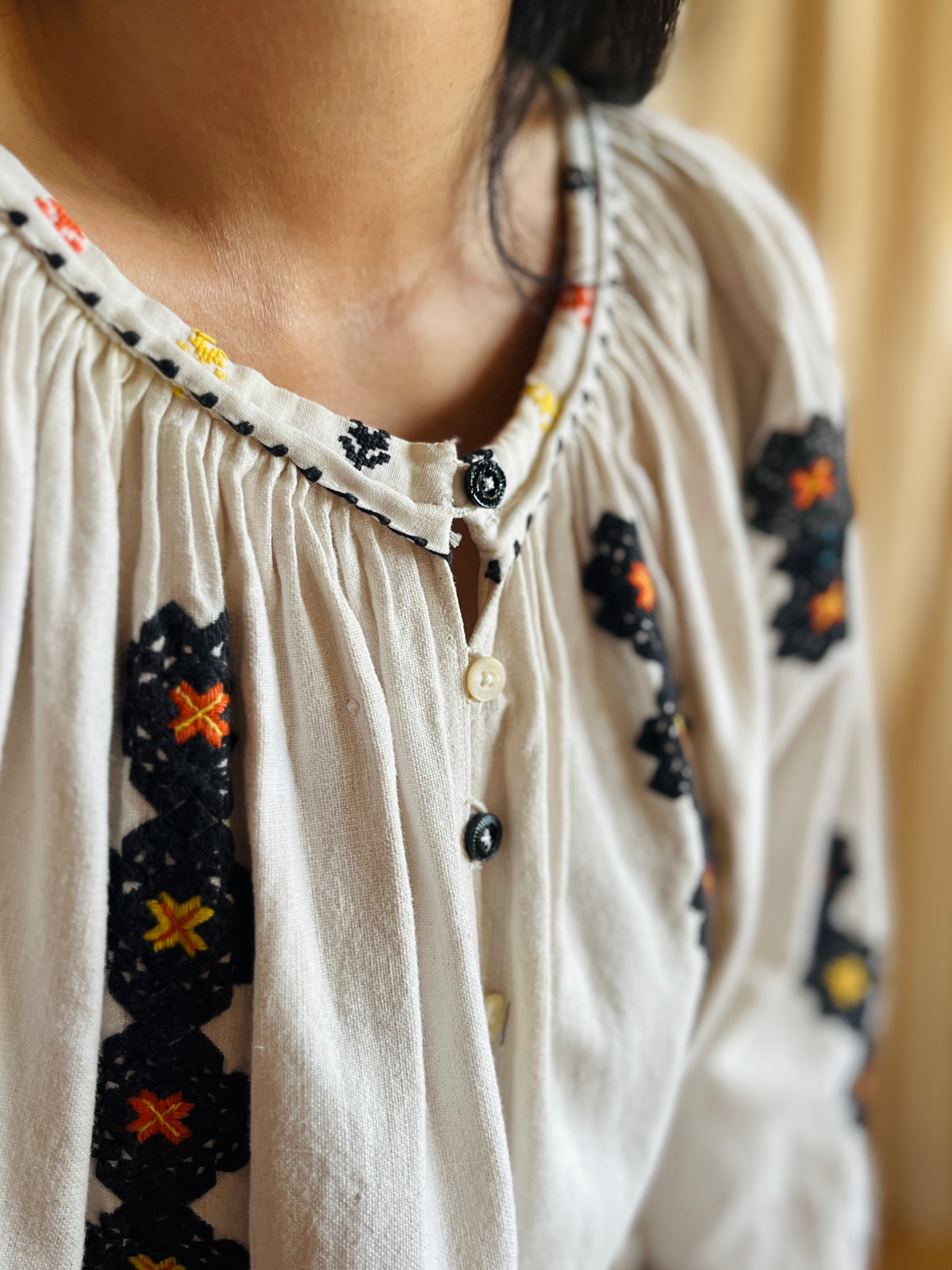 Antique 1930s Romanian Embroidered Folk Blouse