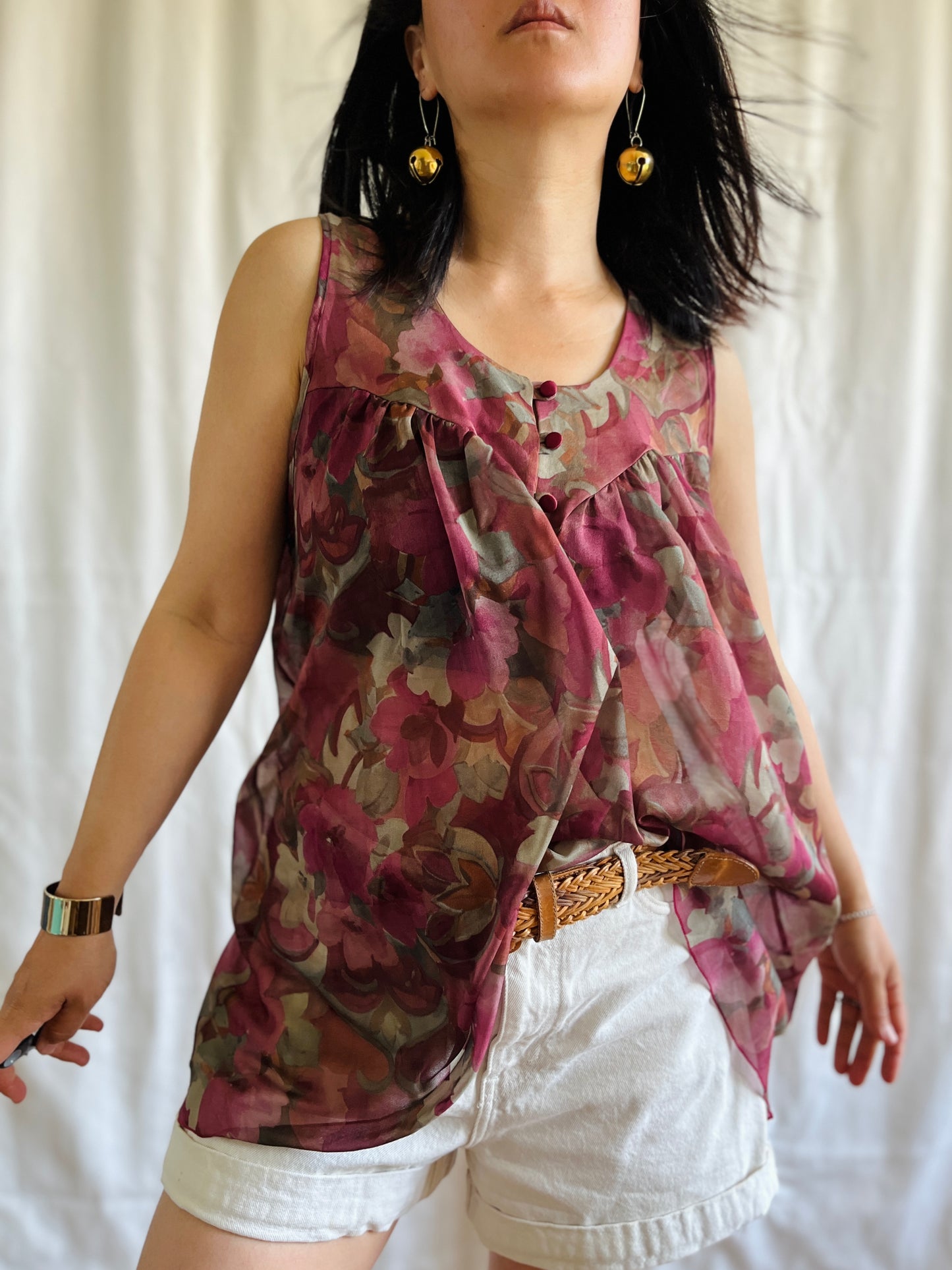 Vintage 90s Romantic floral See through Tank Top