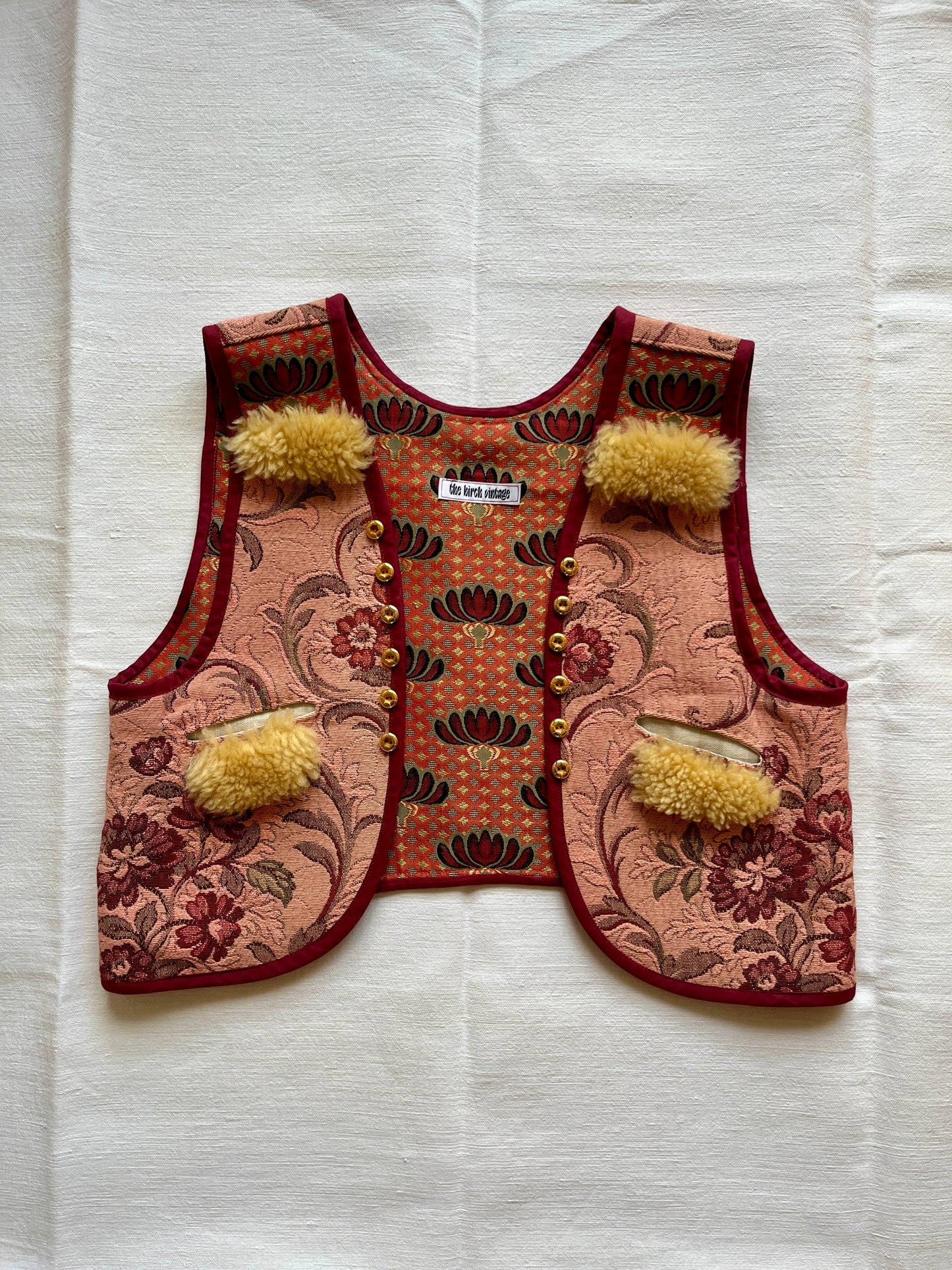 Sweater Gilet made from Vintage tapestry and shearling scraps