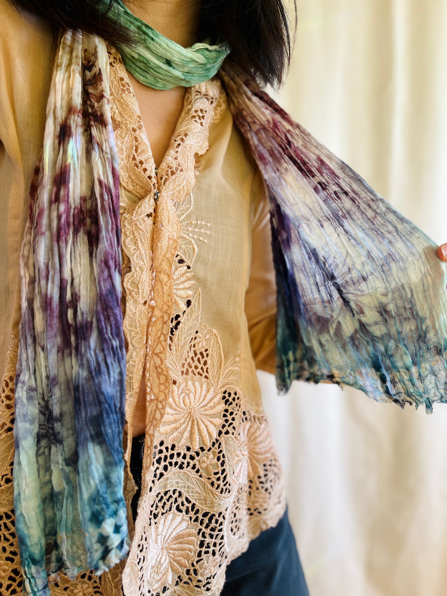 Vintage Tie-dye wrinkle thin cotton slim scarf