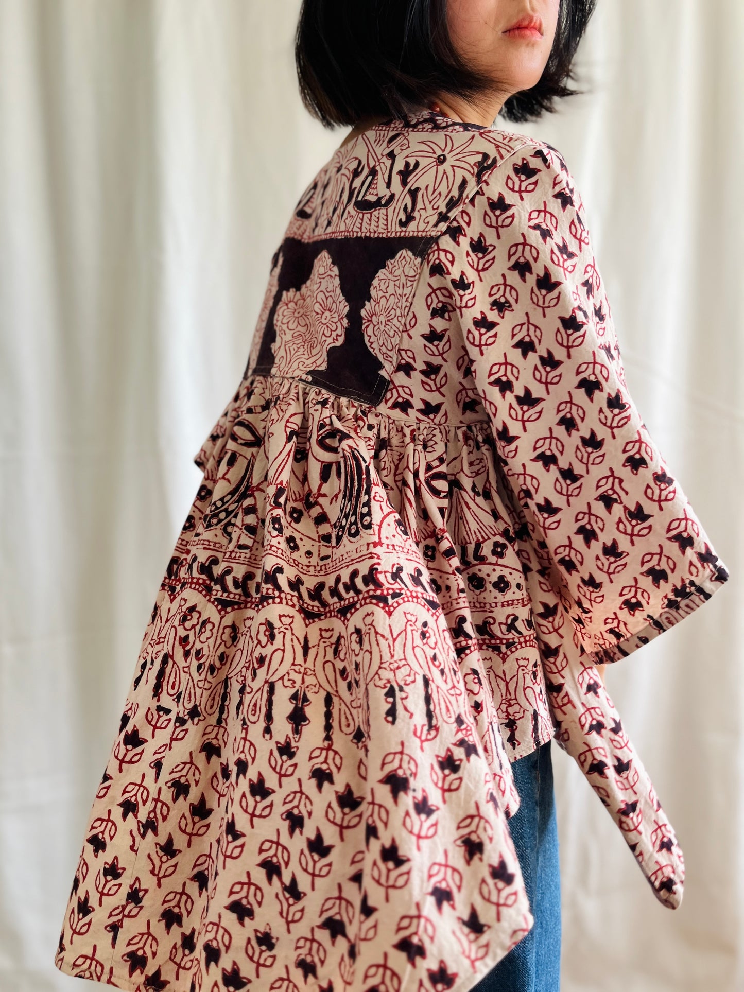 🏵️ Vintage hand block print Indian Bat sleeves tunic