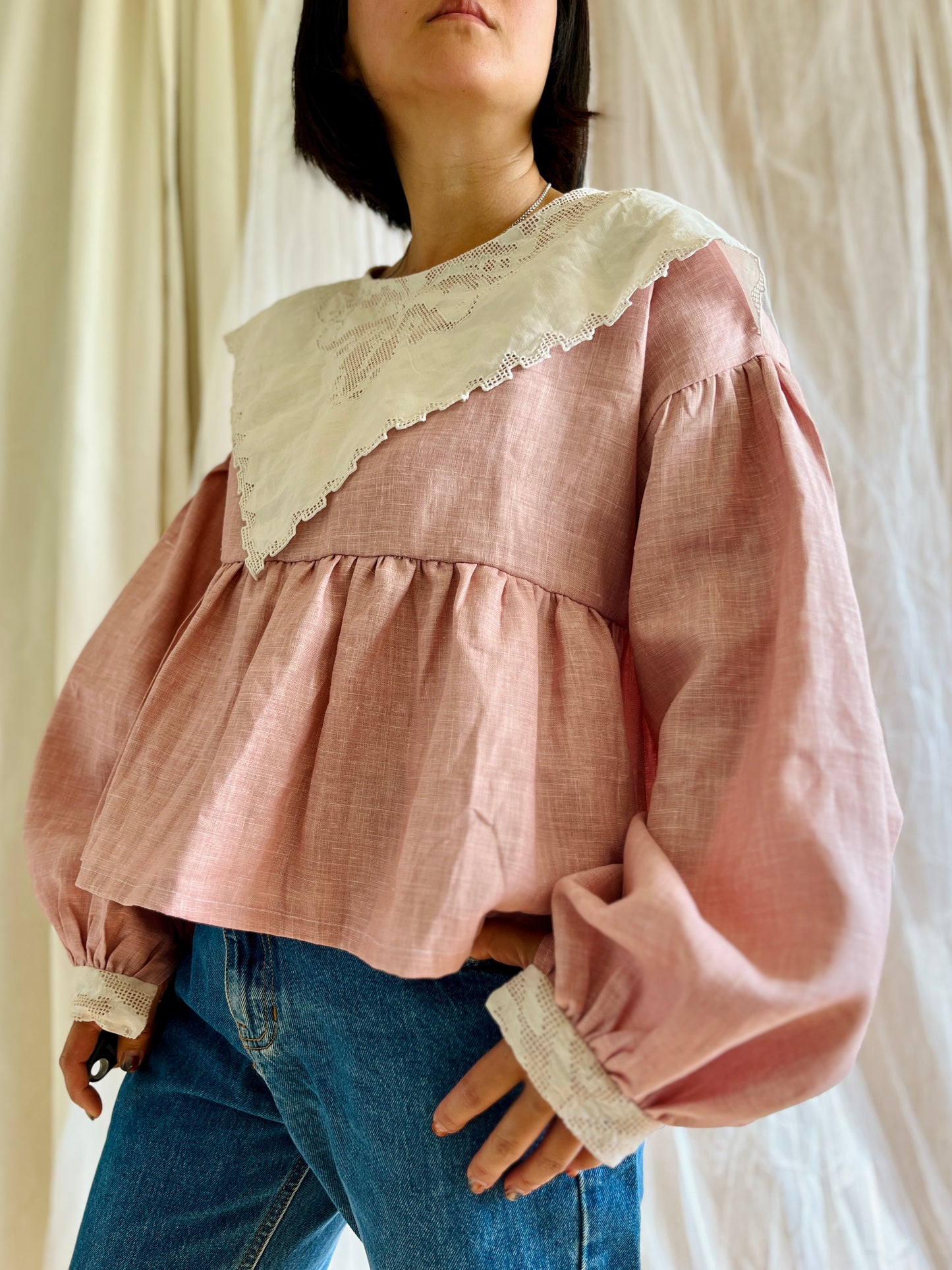 Marble pink linen and baby bib tunic