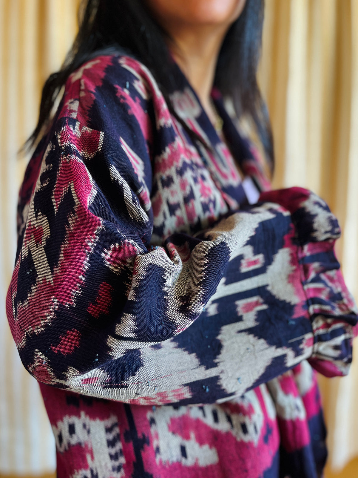 Vintage Ikat textile turns short duster