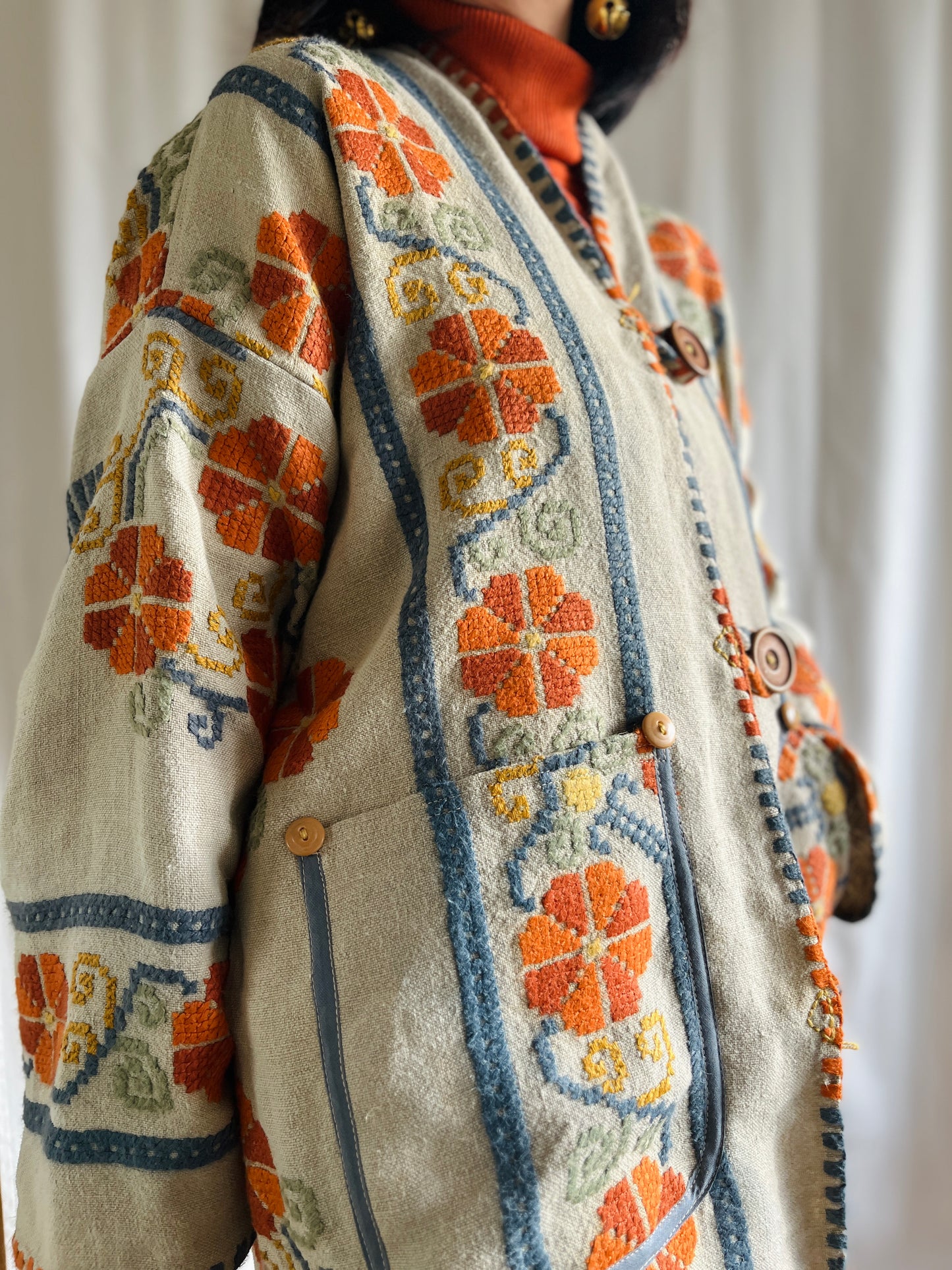 🎴 The witch coat II - Wool and Heavy linen embroidery Kimono