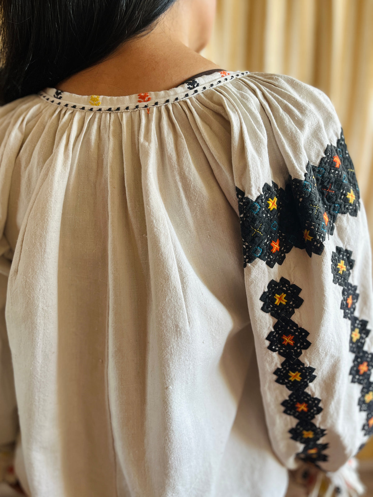 Antique 1930s Romanian Embroidered Folk Blouse