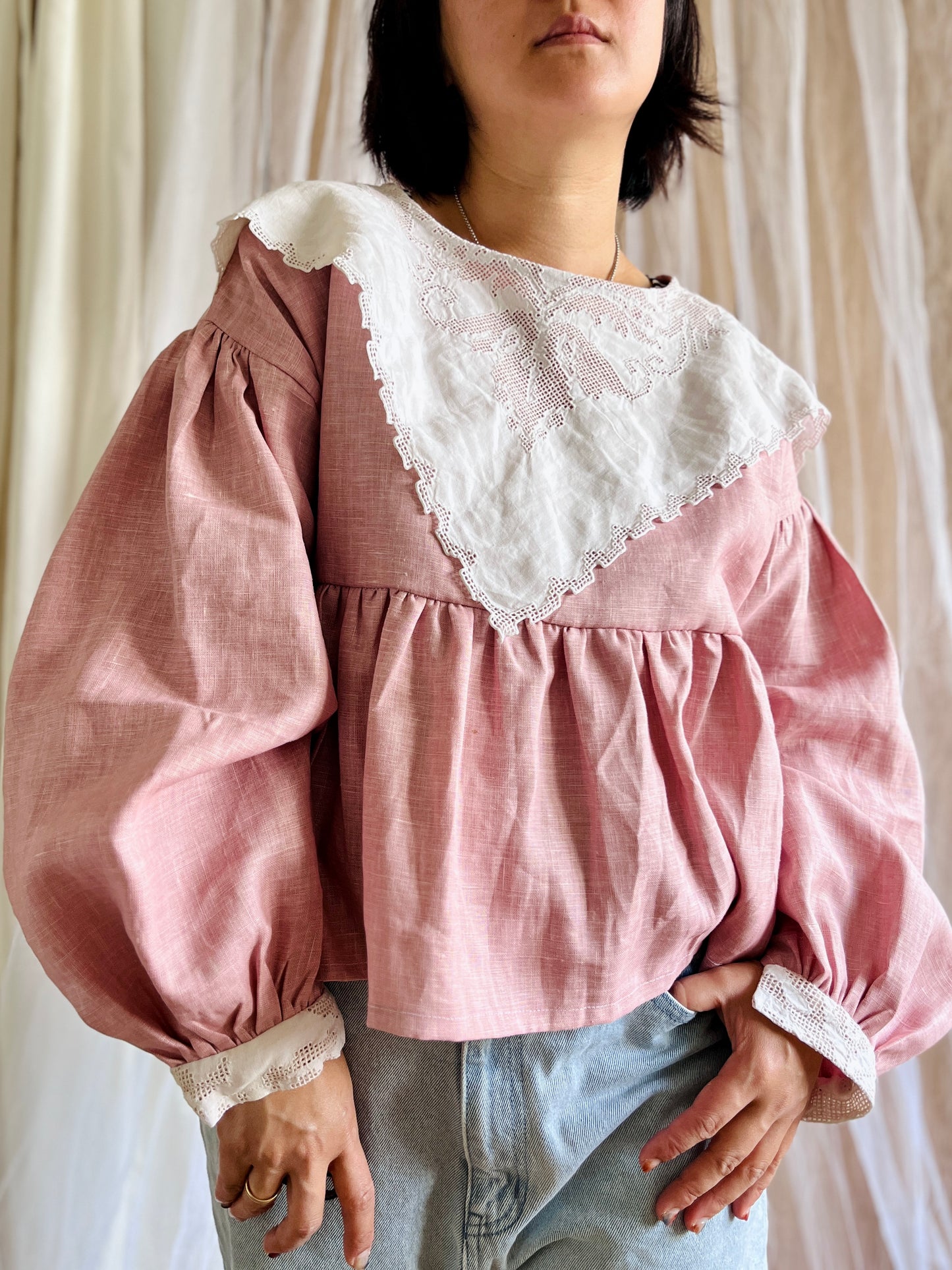 Marble pink linen and baby bib tunic