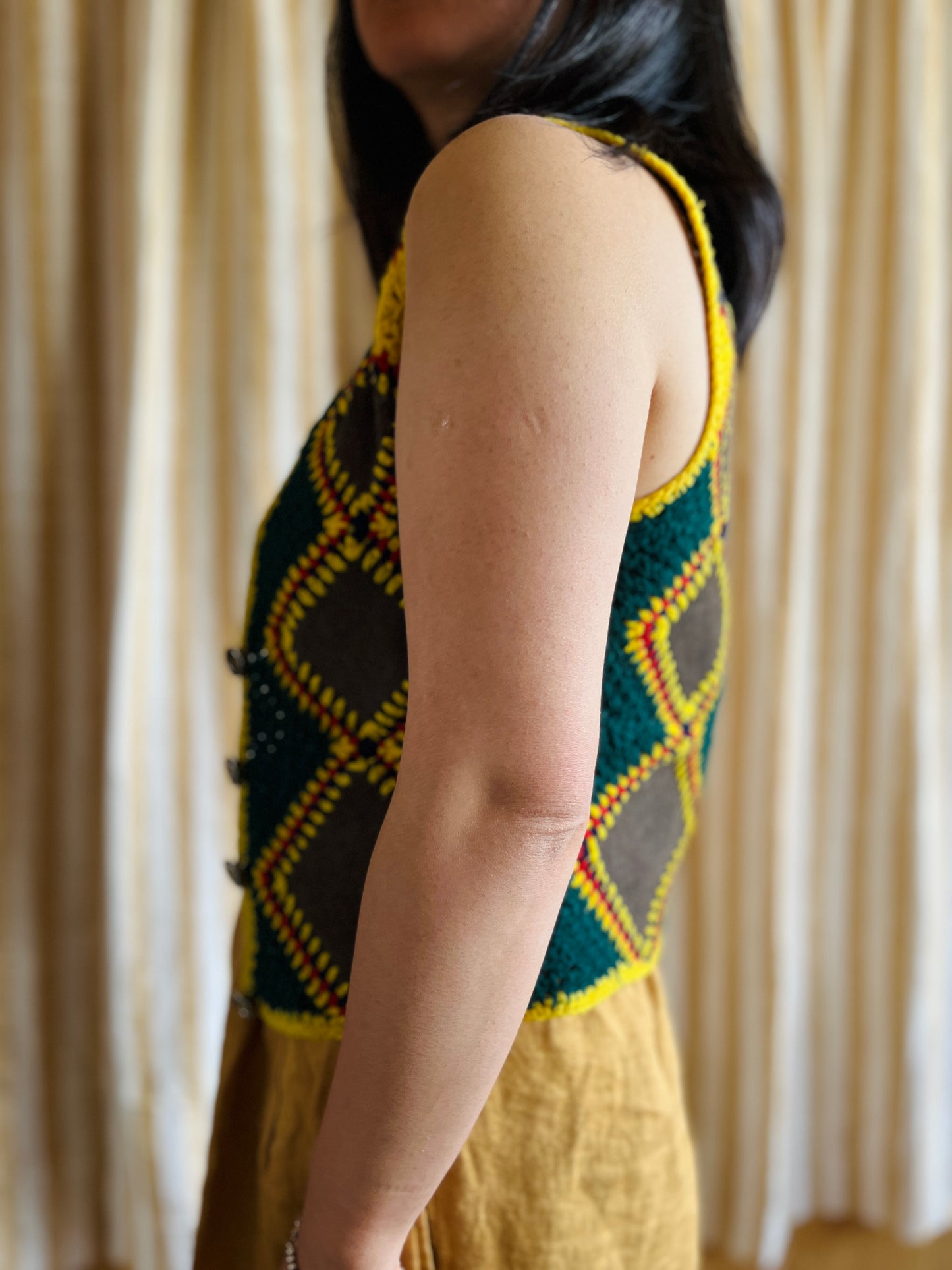 Vintage handmade Suede Crochet Patchwork Gilet