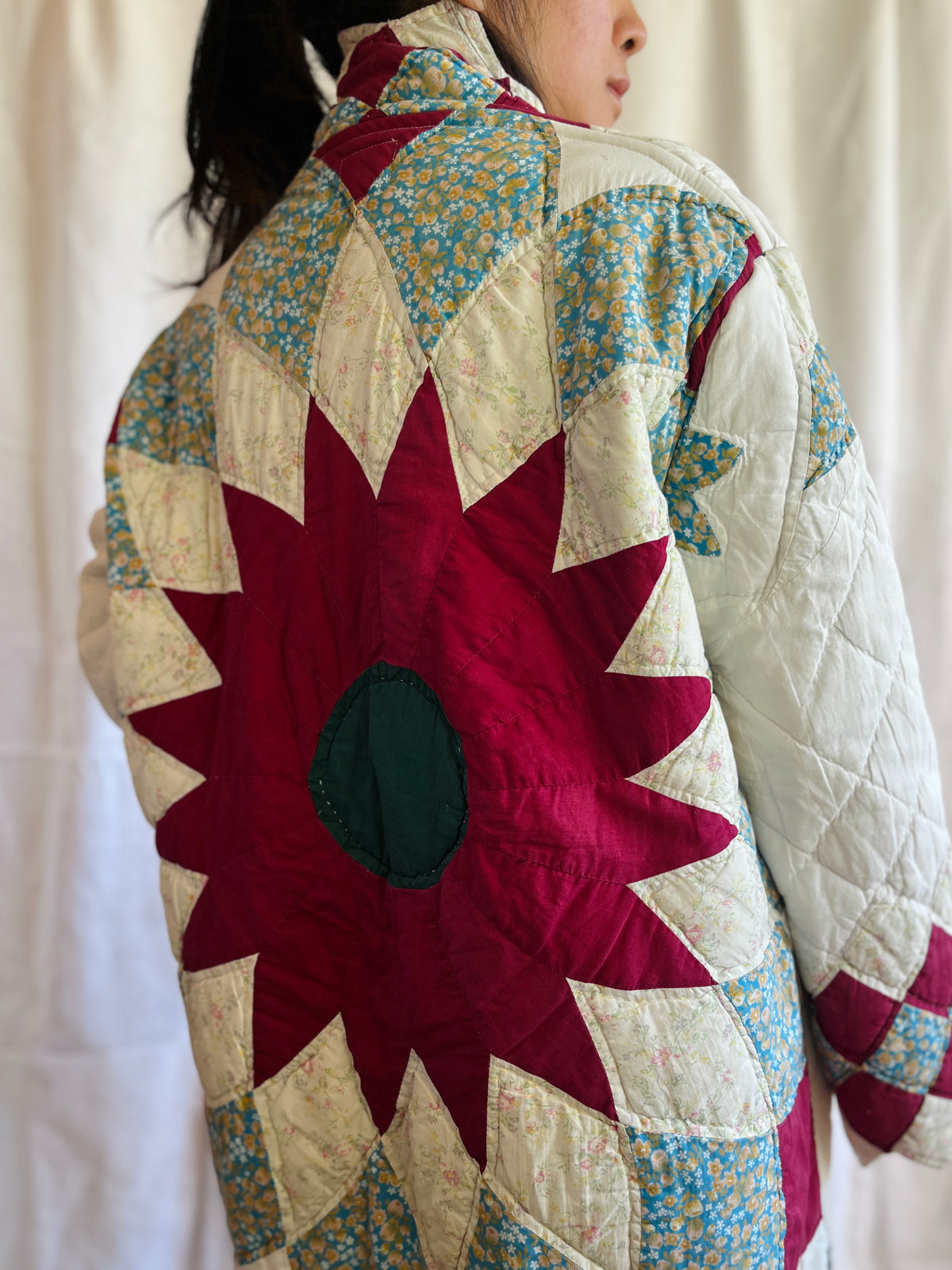 Hand quilted vintage blanket turns Long Coat