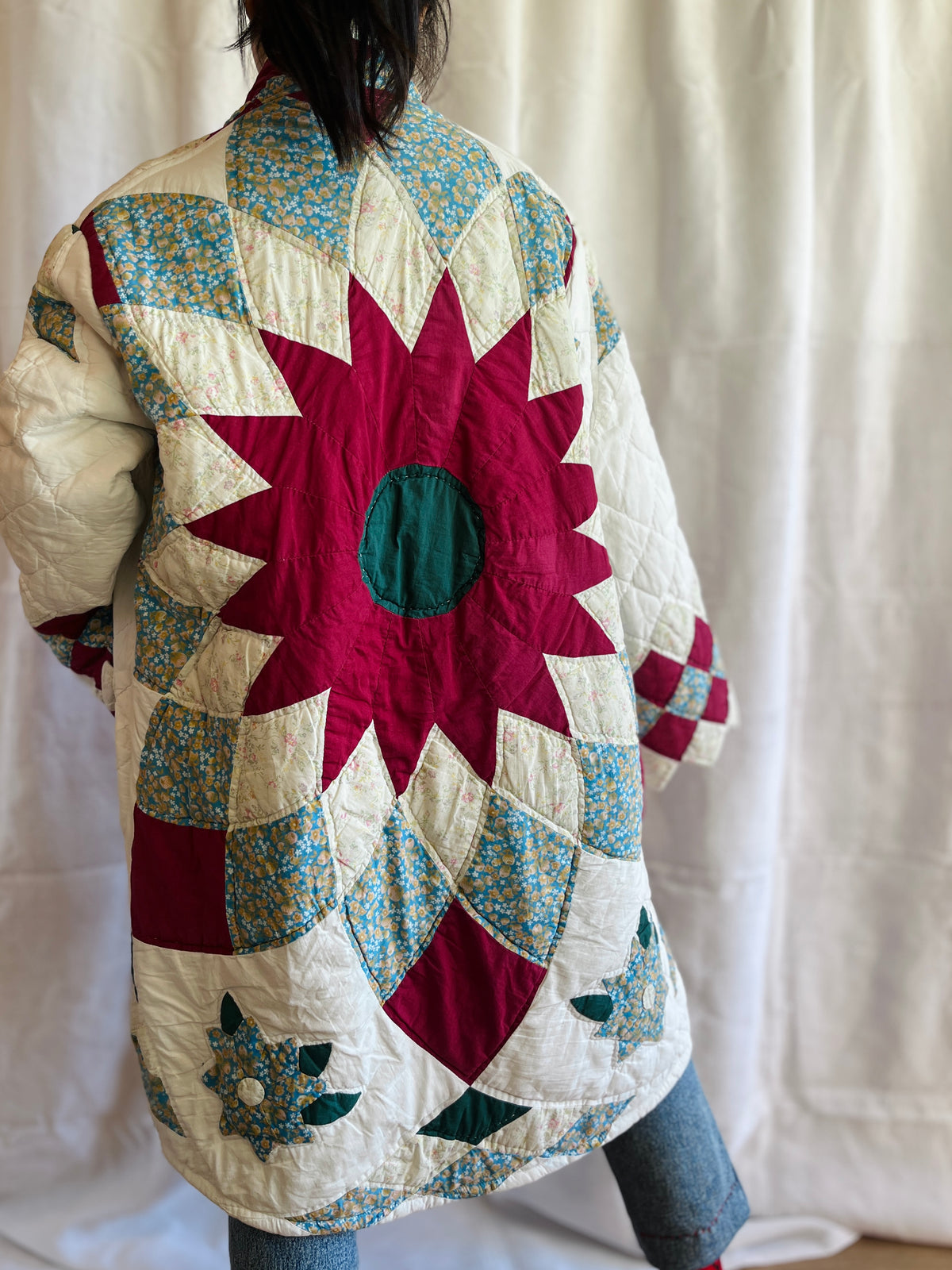 Hand quilted vintage blanket turns Long Coat