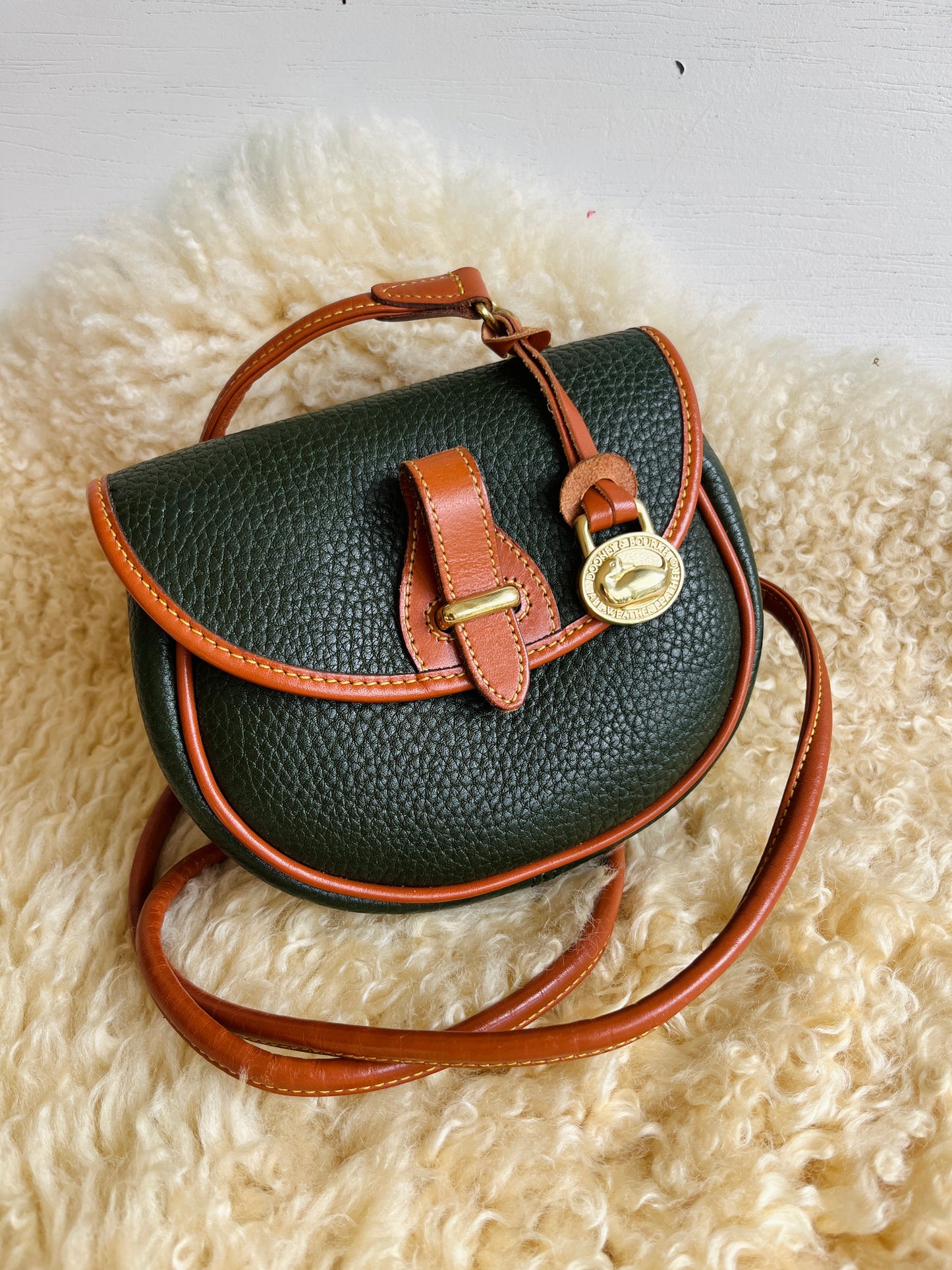 1990s Forest Green British Tan Mini Flap Bag