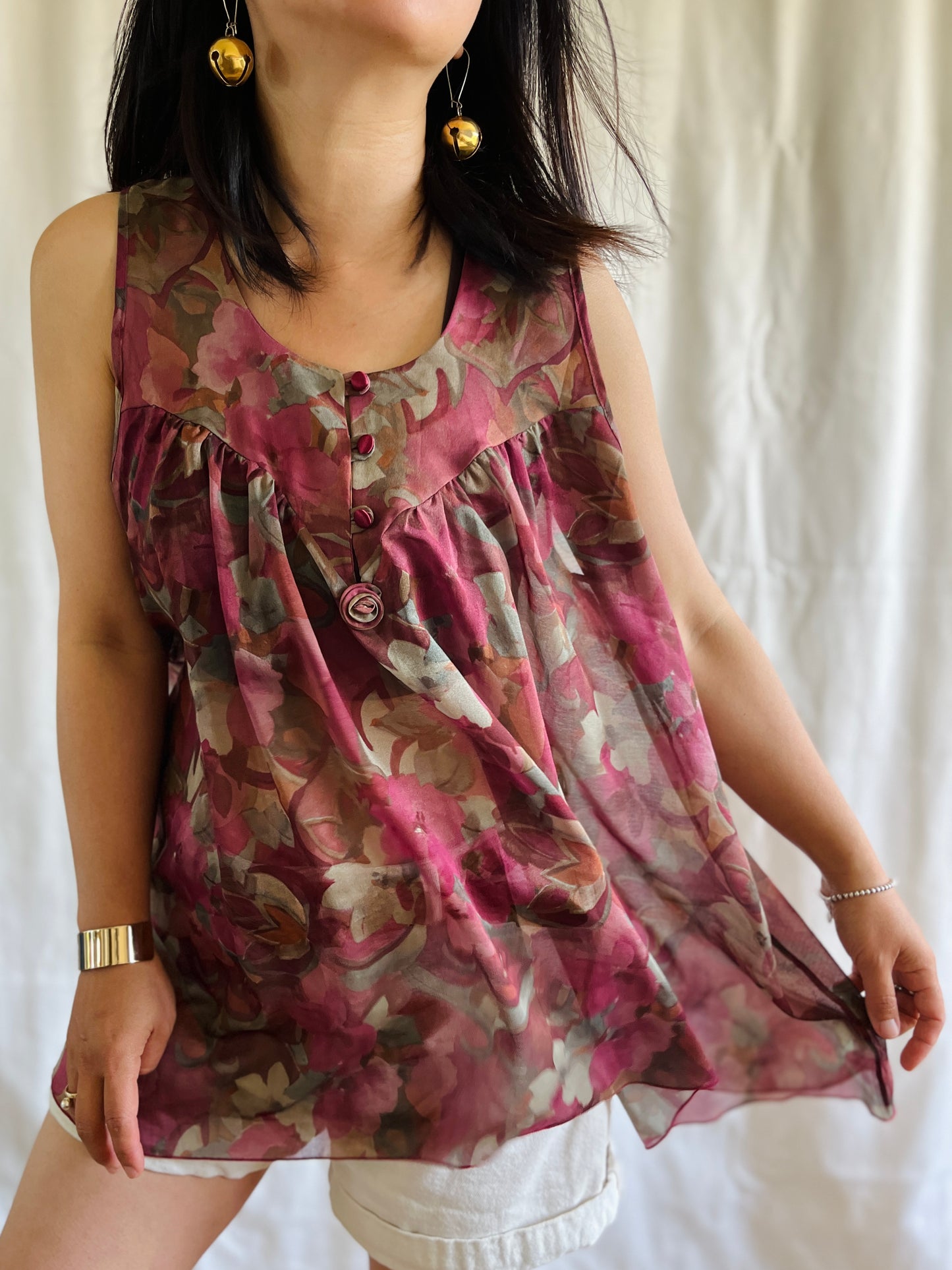 Vintage 90s Romantic floral See through Tank Top