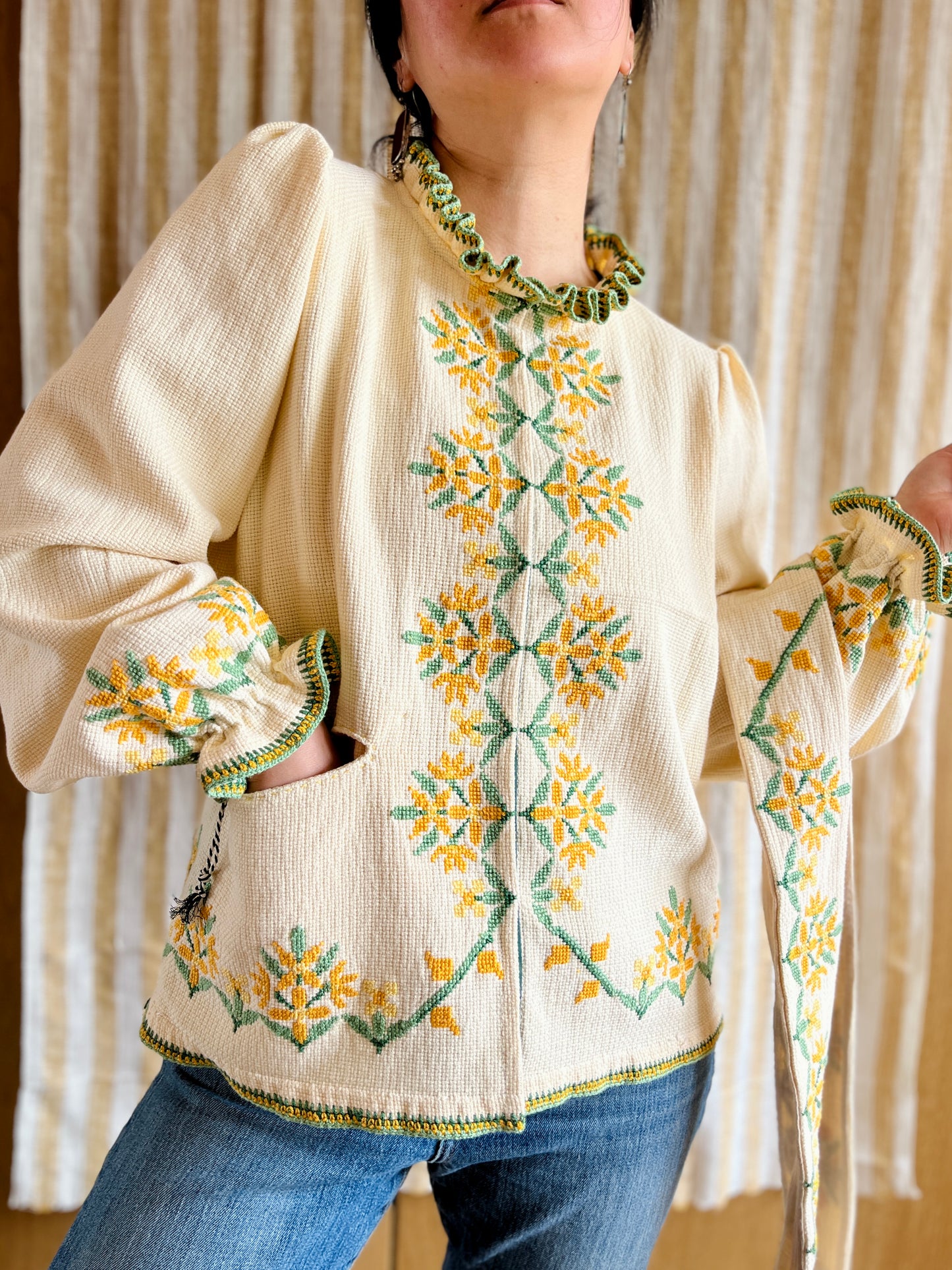 Waffle Cotton Spring Jacket with Matching Belt