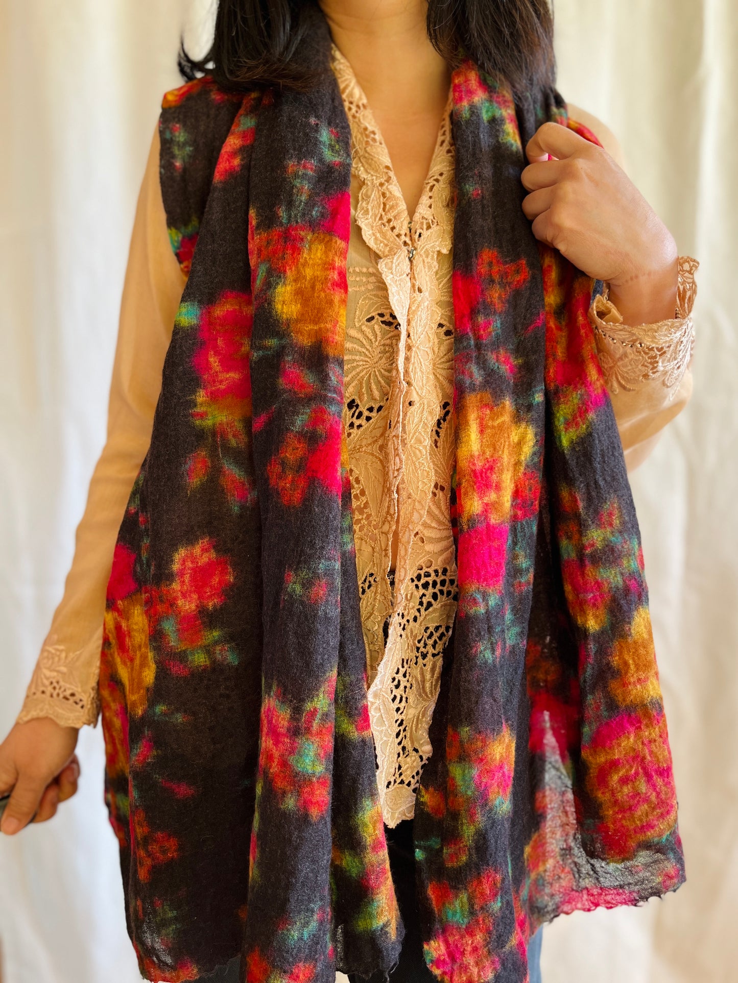 Vintage loose Weaved Wool Shawl Long Rectangular Scarf