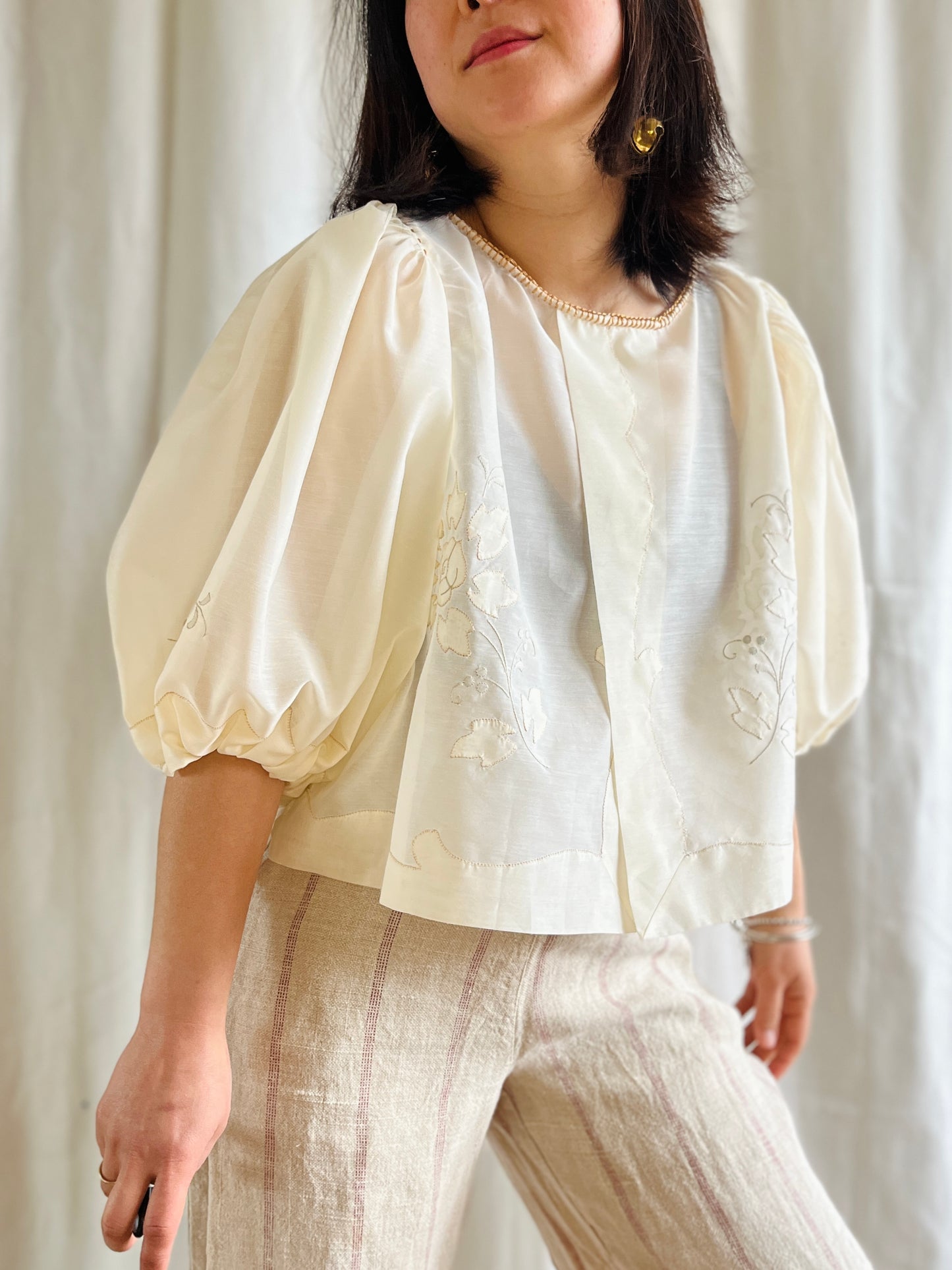 Repurpose See through Appliqué tablecloth turns Dolly Blouse