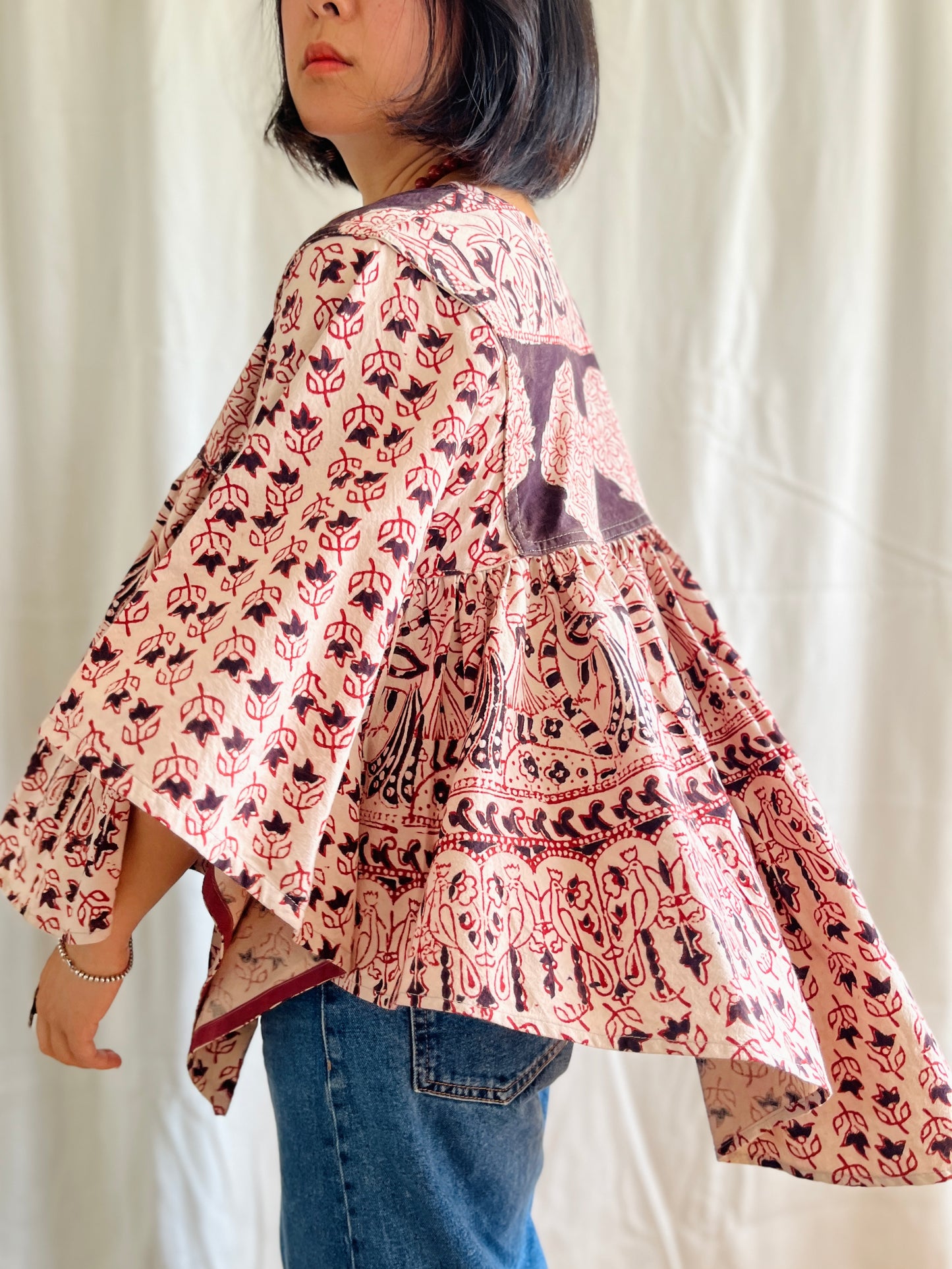 🏵️ Vintage hand block print Indian Bat sleeves tunic