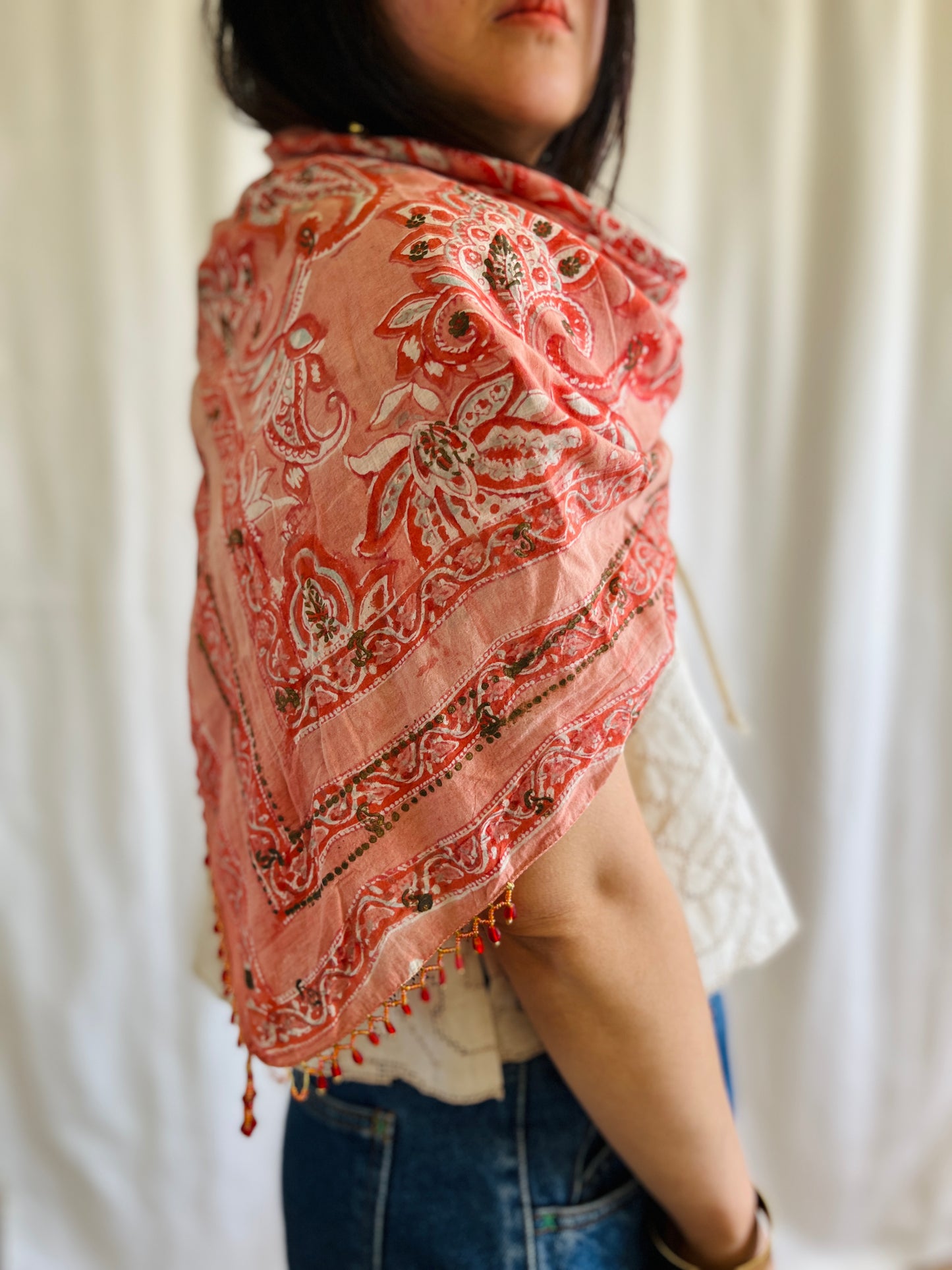 Vintage Anokhi Square scarf with beads